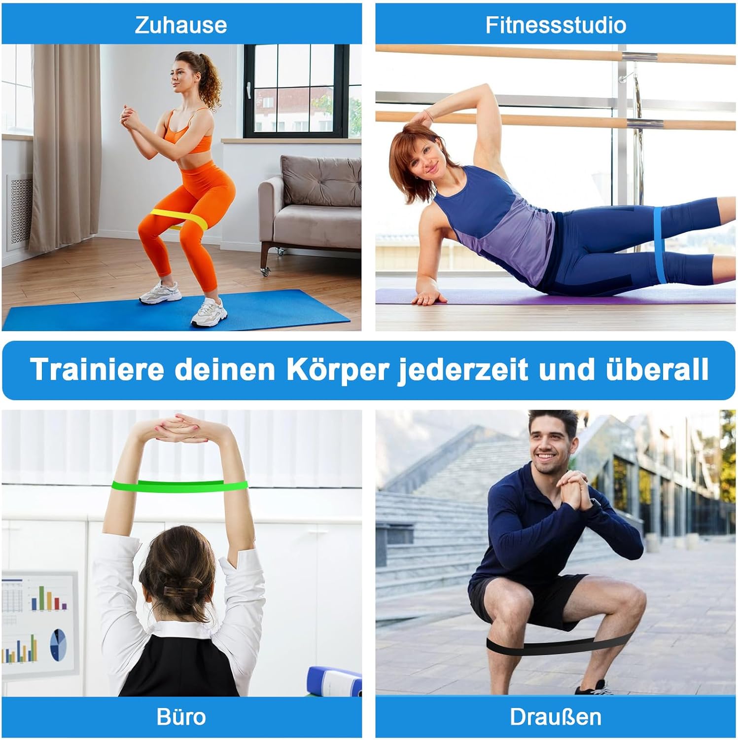 SURFOU Fitnessbänder Set mit 5 verschiedenen Stärken, hautfreundlich, Terrabänder für Krafttraining, mit Tragebeutel, Widerstandsbänder für Muskelaufbau, Pilates, Yoga und Reha-Training – Bild 6