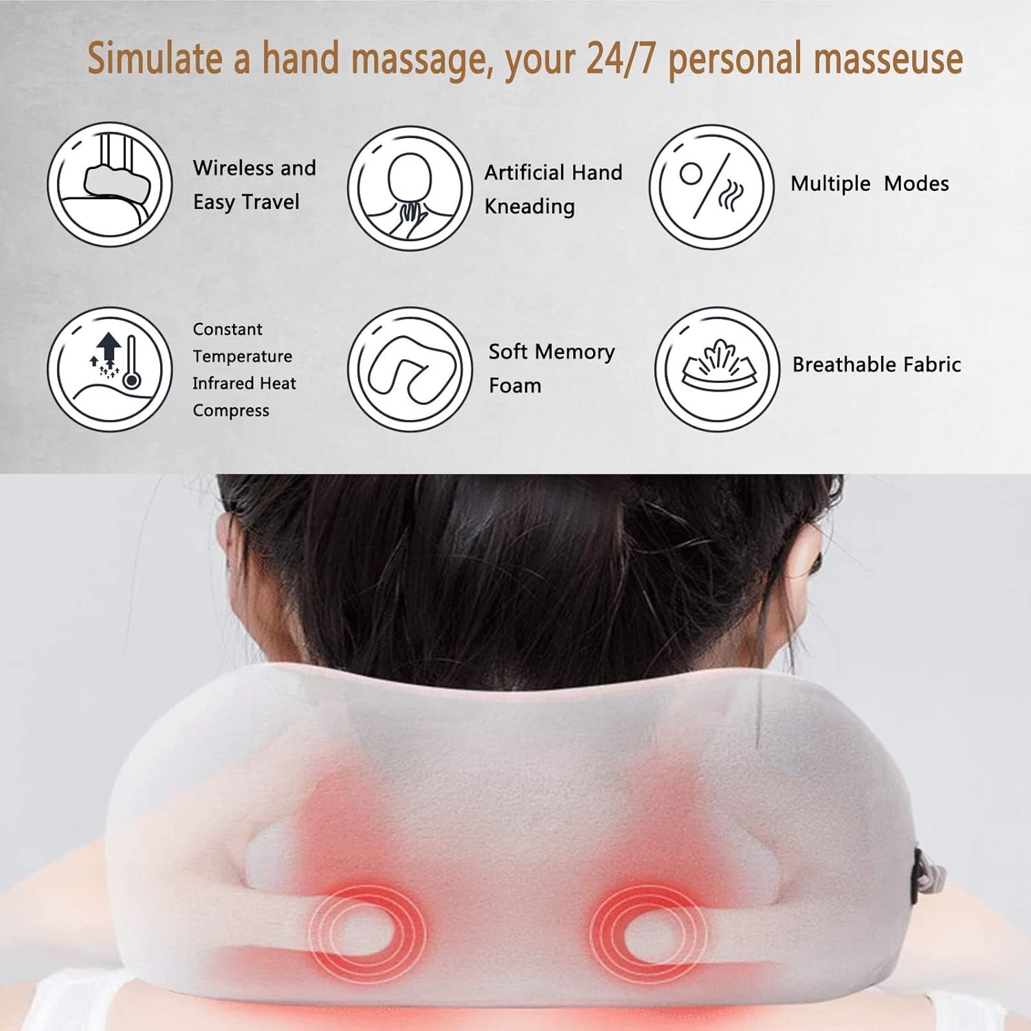 Nackenmassagegerät, Massagegerät Nacken mit Knetfunktion, elektrisches U-förmiges Massagekissen zur Nackenentspannung und Schmerzlinderung, kabelloses Nackenmassagegerät für Zuhause und Büro – Bild 3