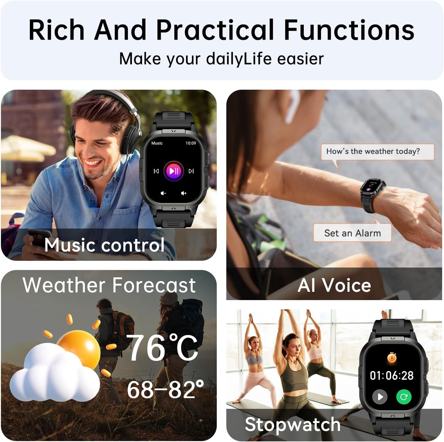 Smartwatch Herren Damen Fitnessuhr mit Telefonfunktion: Bluetooth-Anrufuhr Wasserdichter Fitness-Tracker Smartwatch mit Herzfrequenz-Schlafmonitor Schrittzähler Sportuhr Uhren für Android iOS – Bild 6