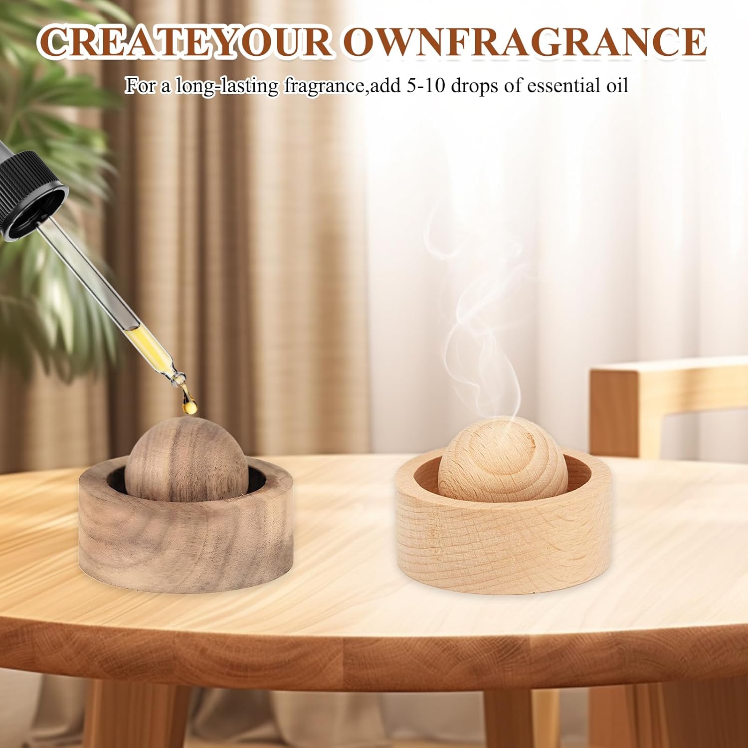 7er-Pack Diffusorkugeln aus Holz für ätherische Öle, rundes Naturholz, Diffusorkugel für ätherische Öle, handgefertigte Aromatherapie-Dekorationen und Wackelball, kugelförmiges Design, für Fahrzeuge und Innenräume – Bild 3