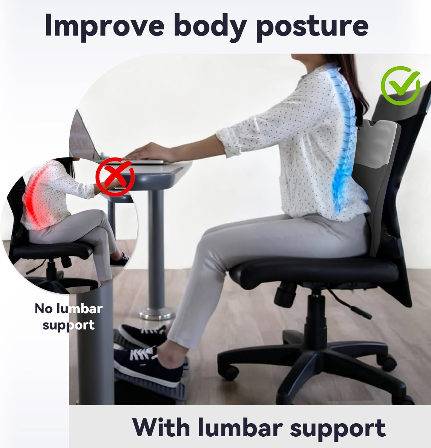 Lendenkissen zur Linderung von Schmerzen im unteren Rücken, atmungsaktives Lendenkissen aus ergonomischem Memory-Schaum-Kissen, Lendenwirbelstütze für Auto und Bürostuhl mit verstellbaren Doppelgurten – Bild 6