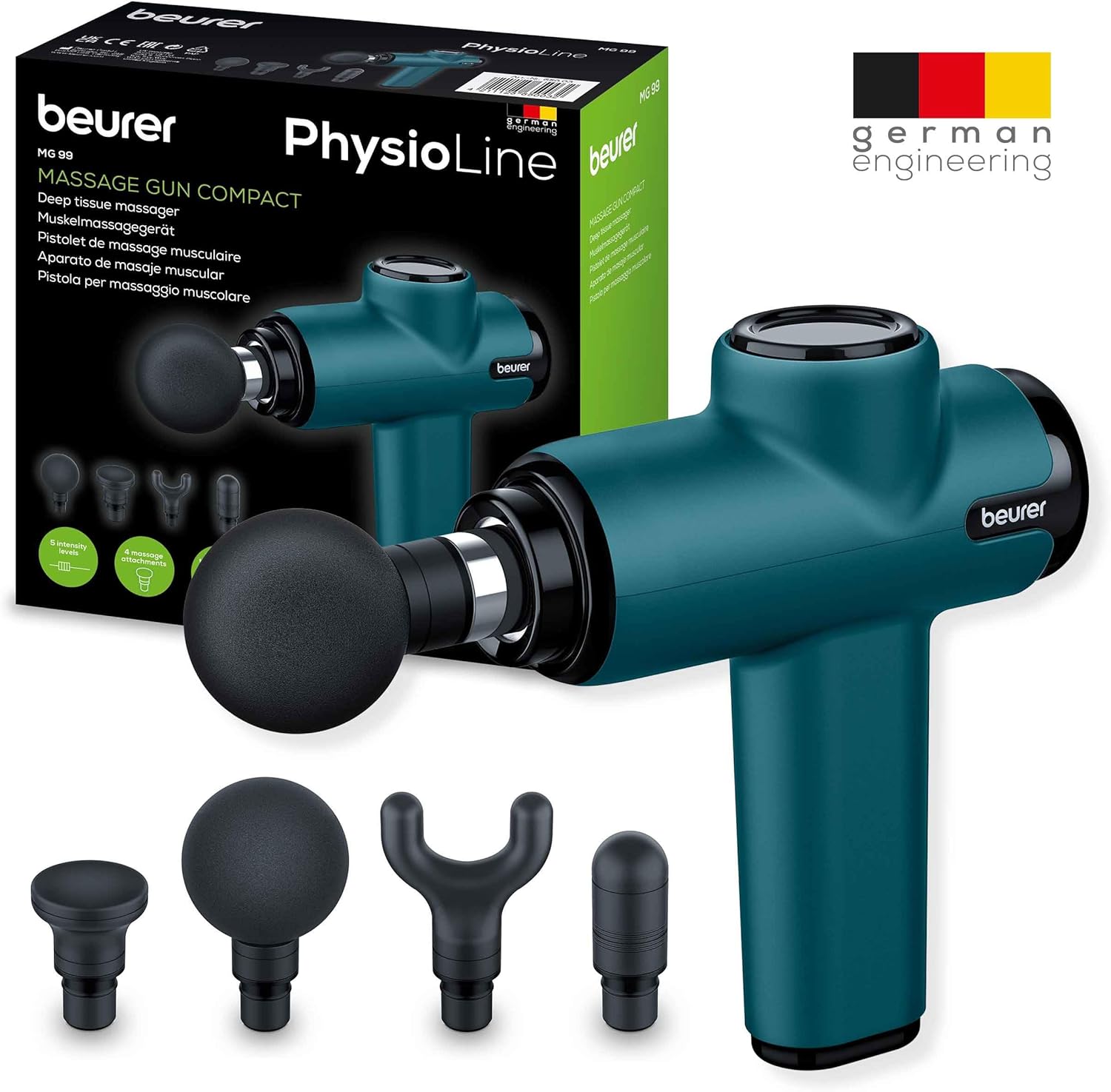 Beurer MG 99 Massagepistole, handliche Massagepistole mit 4 Aufsätzen, kraftvolle Triggerpunktmassage, entspannende Verspannungen, kompaktes Muskelmassagegerät mit 5 Intensitätsstufen & Akku – Bild 8