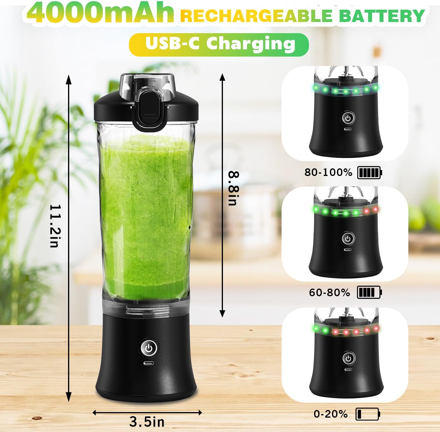 Tragbarer Mixer Smoothie Maker – 600 ml Mini-Standmixer to Go – 6 Klingen, Reisedeckel und isoliertes Gehäuse – wiederaufladbare USB-Mixer-Protein-Shaker-Flasche für Küche, Reisen, Büro, Fitness, Camper – Bild 7