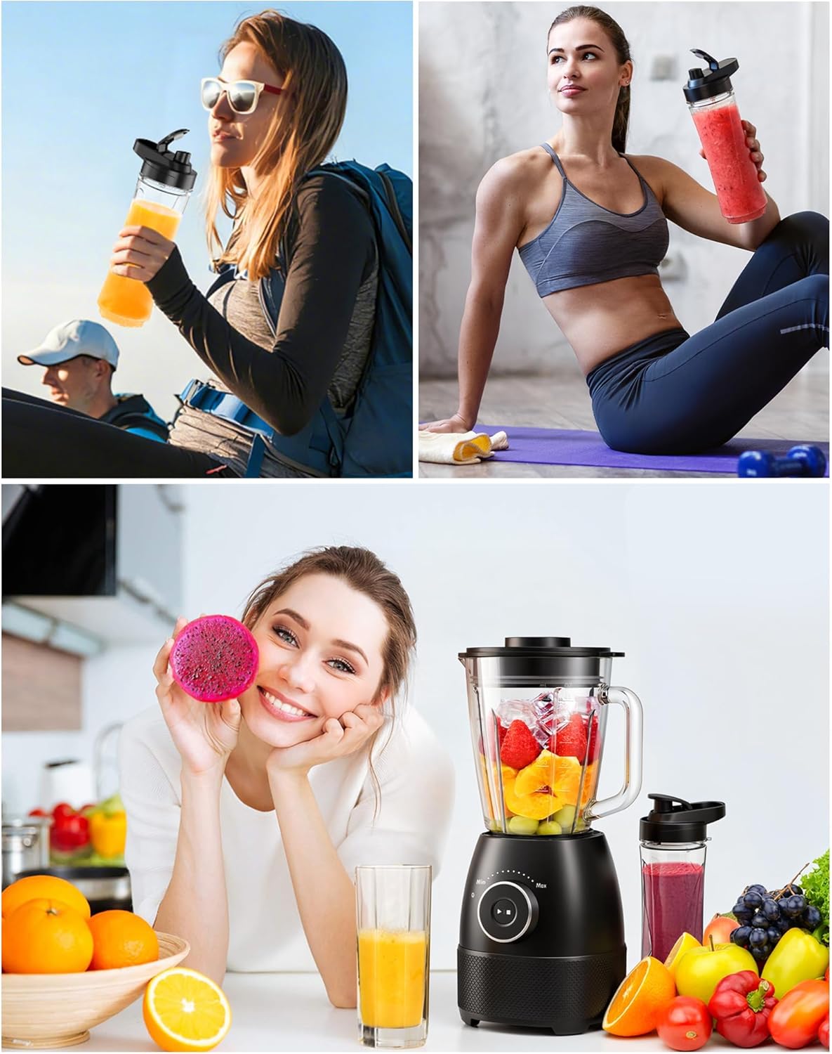 Mixer, Smoothie Maker, Standmixer, 1500 Watt High Speed Mixer Smoothie Maker mit 1,5 L Glasbehälter, 600 ml Flaschen, BPA-freies Tritan, einstellbare Geschwindigkeit für Smoothies, Mixen – Bild 6