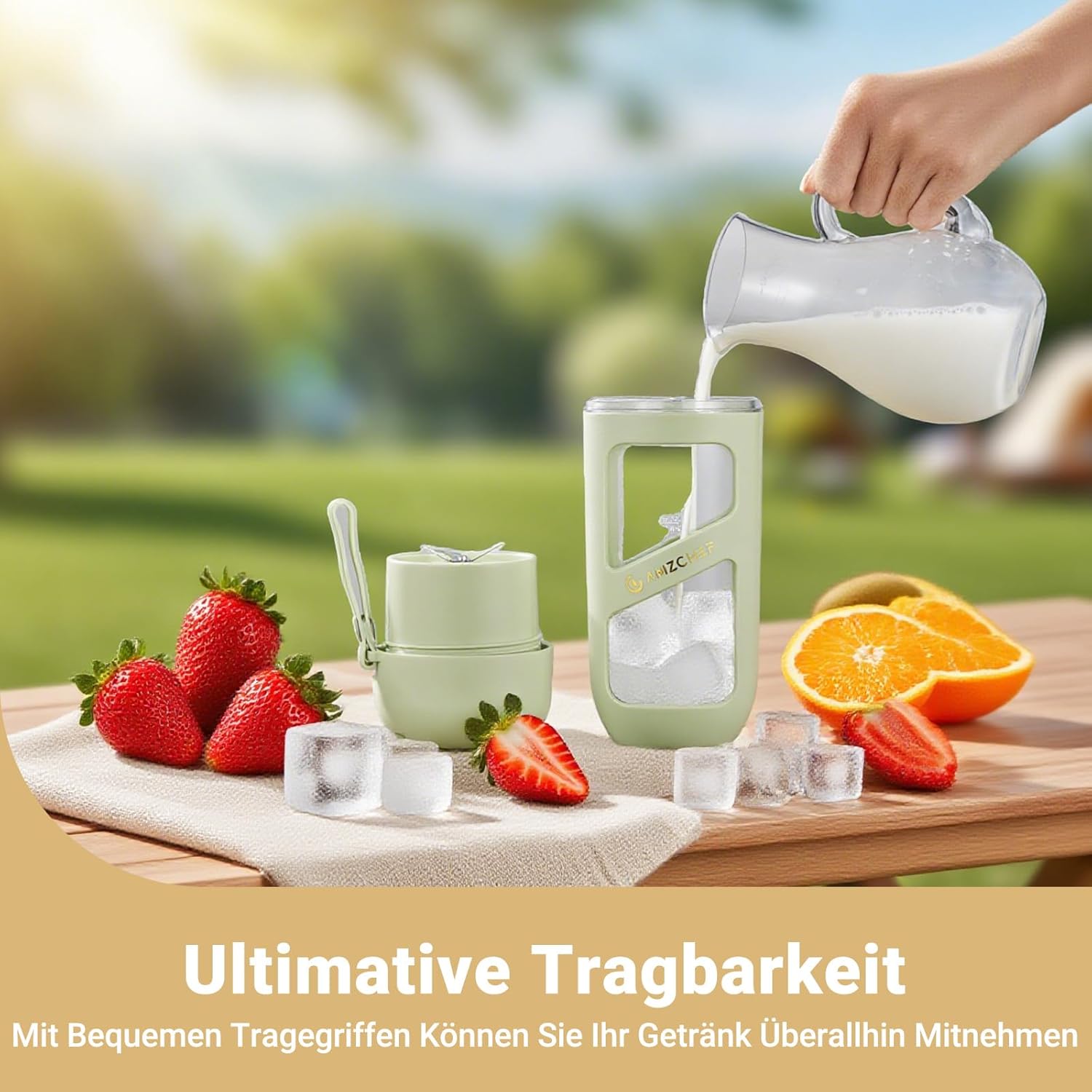AMZCHEF Smoothie Maker To Go – Antioxidativer Vakuum-Flaschenmixer mit 10 Klingen für frischen Saft, Smoothie und Shake – tragbarer Mini-Mixer für Sport, Reisen – Grün – Bild 11