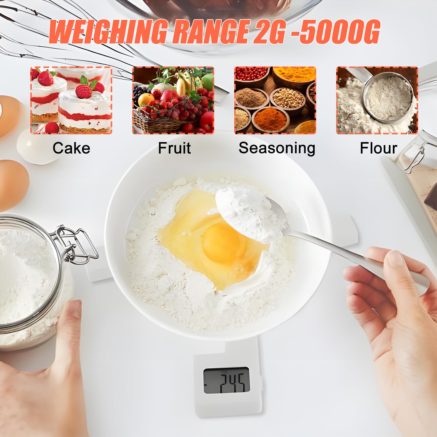 Digitale Küchenwaage, 5 kg, präzise auf 1 g, tragbare X-Type faltbare Präzisions-Lebensmittelwaage, Küchenwaage mit LCD-Display, g/oz/lb:oz/ml/fl:oz 5 Einheiten – Bild 2