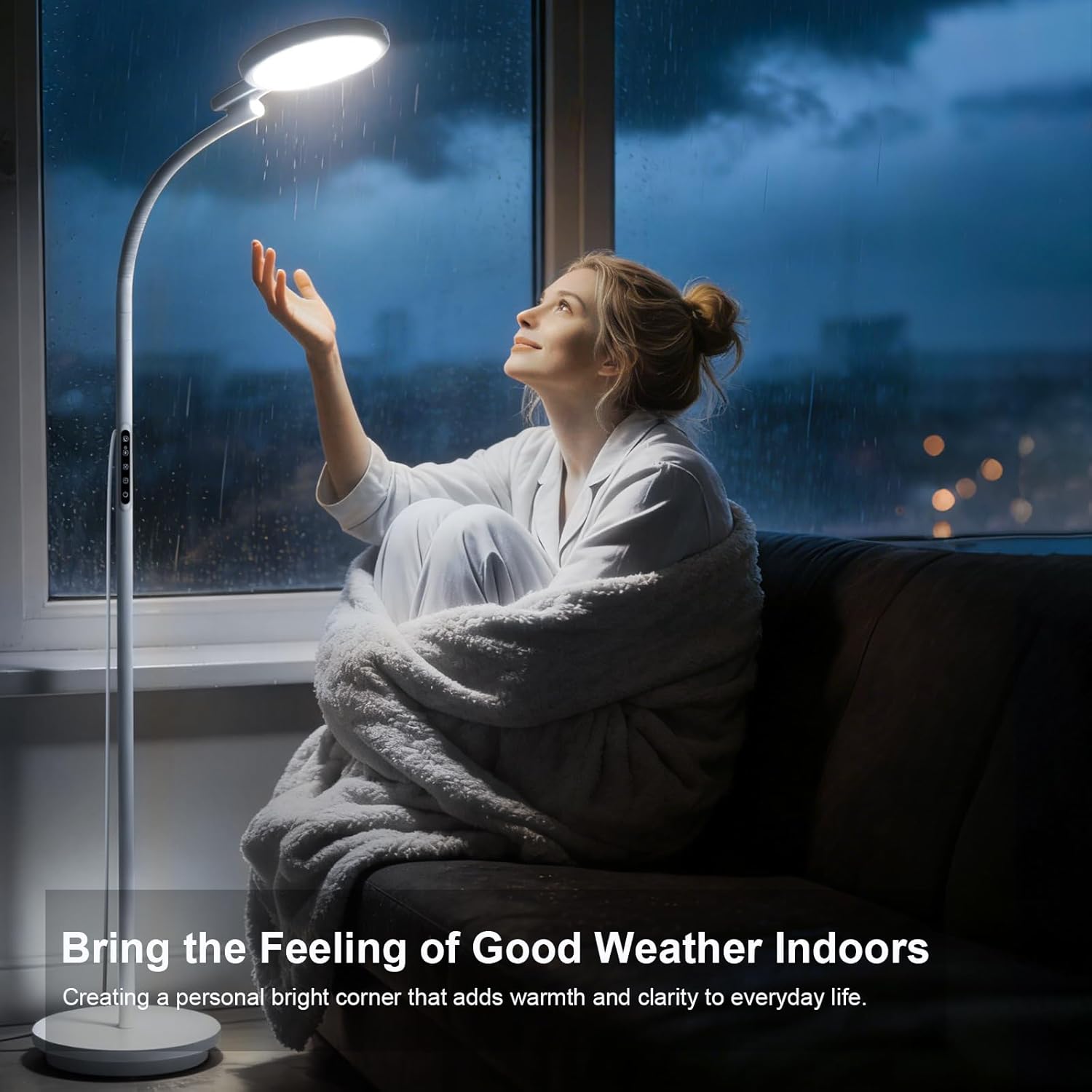 3-in-1 Tageslichtlampe 10000 Lux Runde Stehleuchte Tageslichtlampe Stehleuchte, SAD Lampe mit Fernbedienung & Touch-Steuerung & verstellbarem Schwanenhals für Lesen/Büro/Zuhause (Weiß) – Bild 2