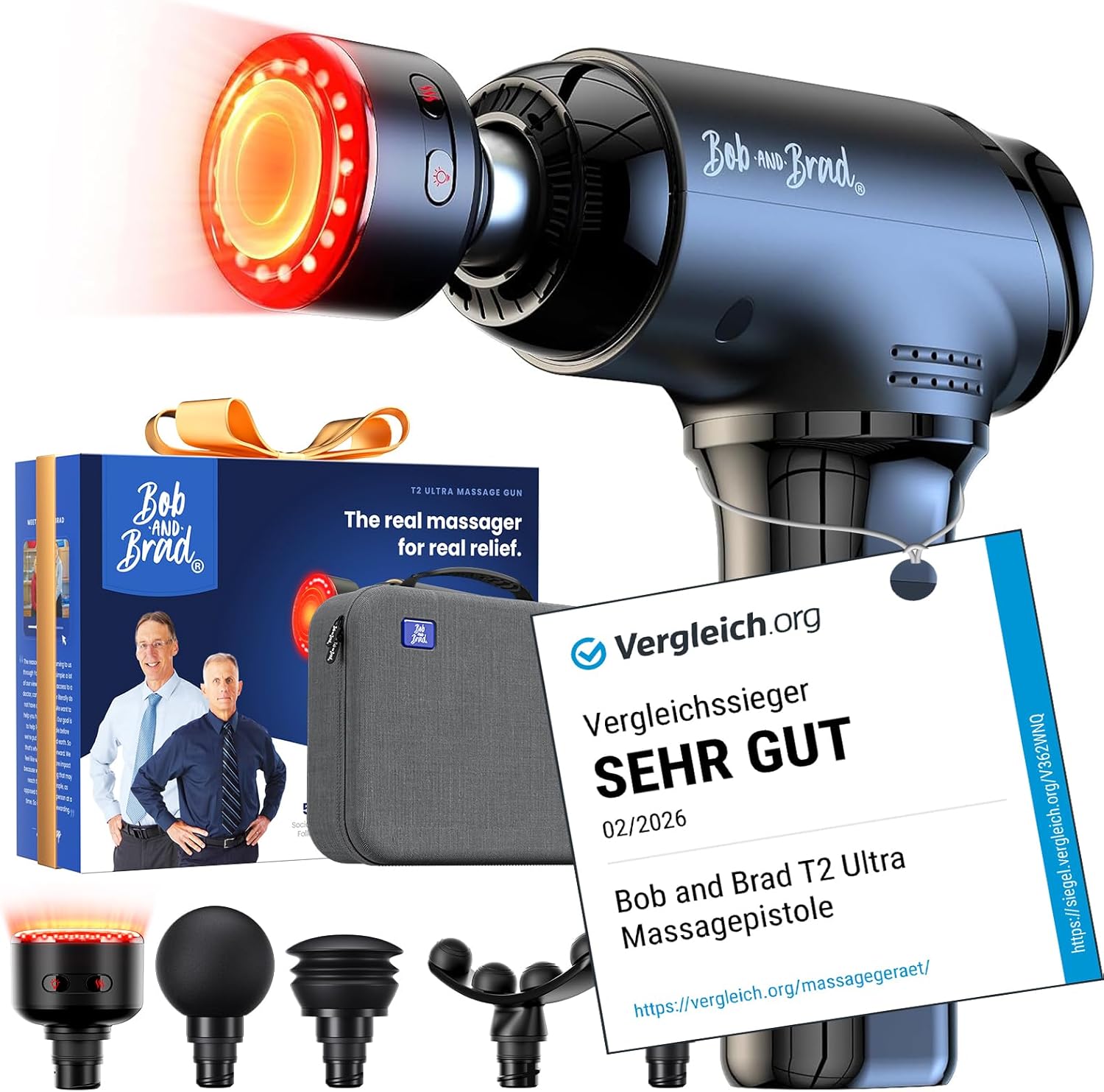BOB AND BRAD T2 Ultra Massagepistole mit Wärme- und Rotlichttherapie, professionelles Tiefengewebemassagegerät für Sportler, tragbare Massagepistole zur Muskelregeneration, Geschenk für Männer, Frauen
