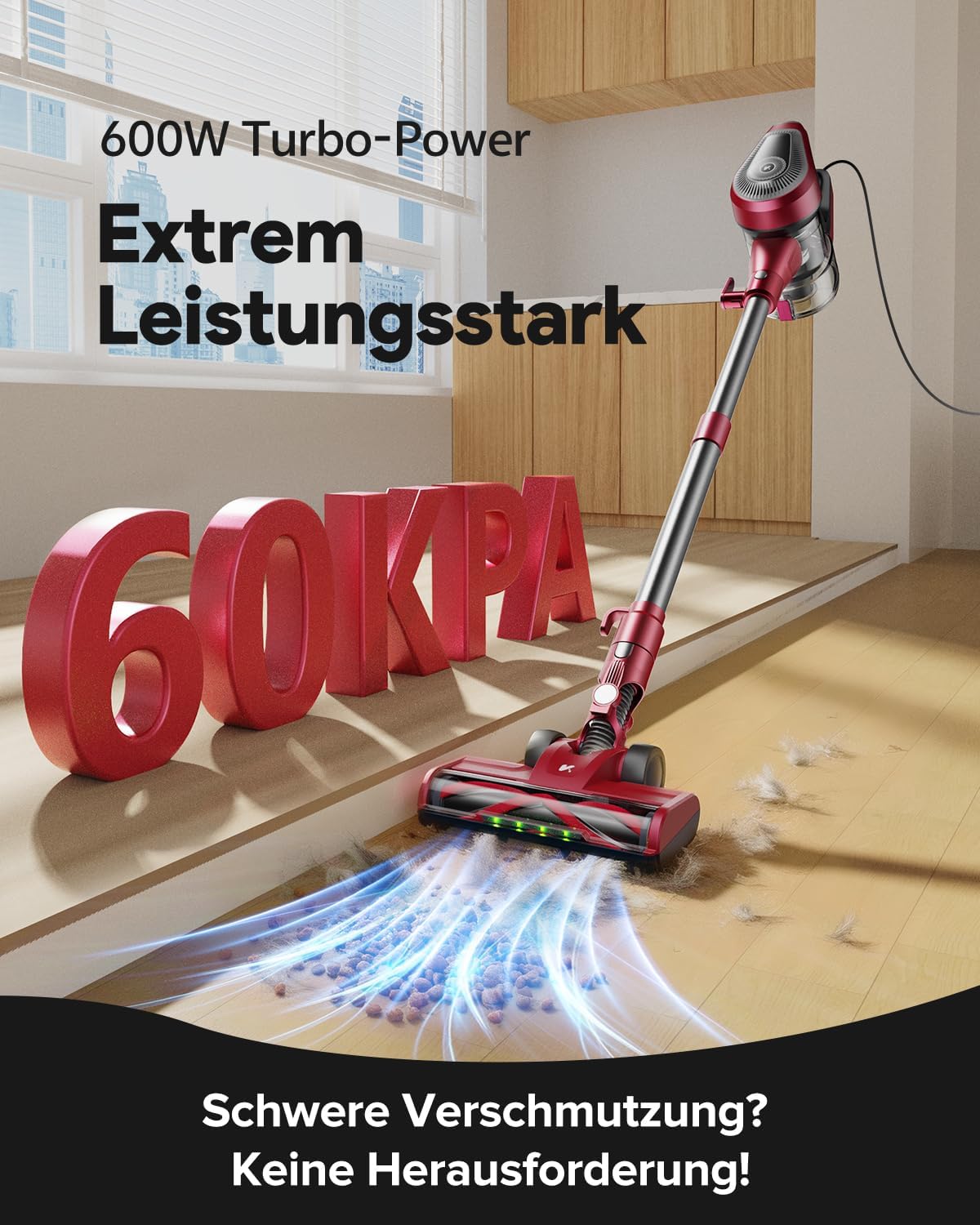 Vexilar C8 Staubsauger mit Kabel, 60KPa & 600W Starke konstante Saugkraft, Staubsauger beutellos, 7m Kabel, Selbststehend, Anti-Tangle-Bürste, Handstaubsauger für Tierhaare, Fugen & Hartböden – Bild 2