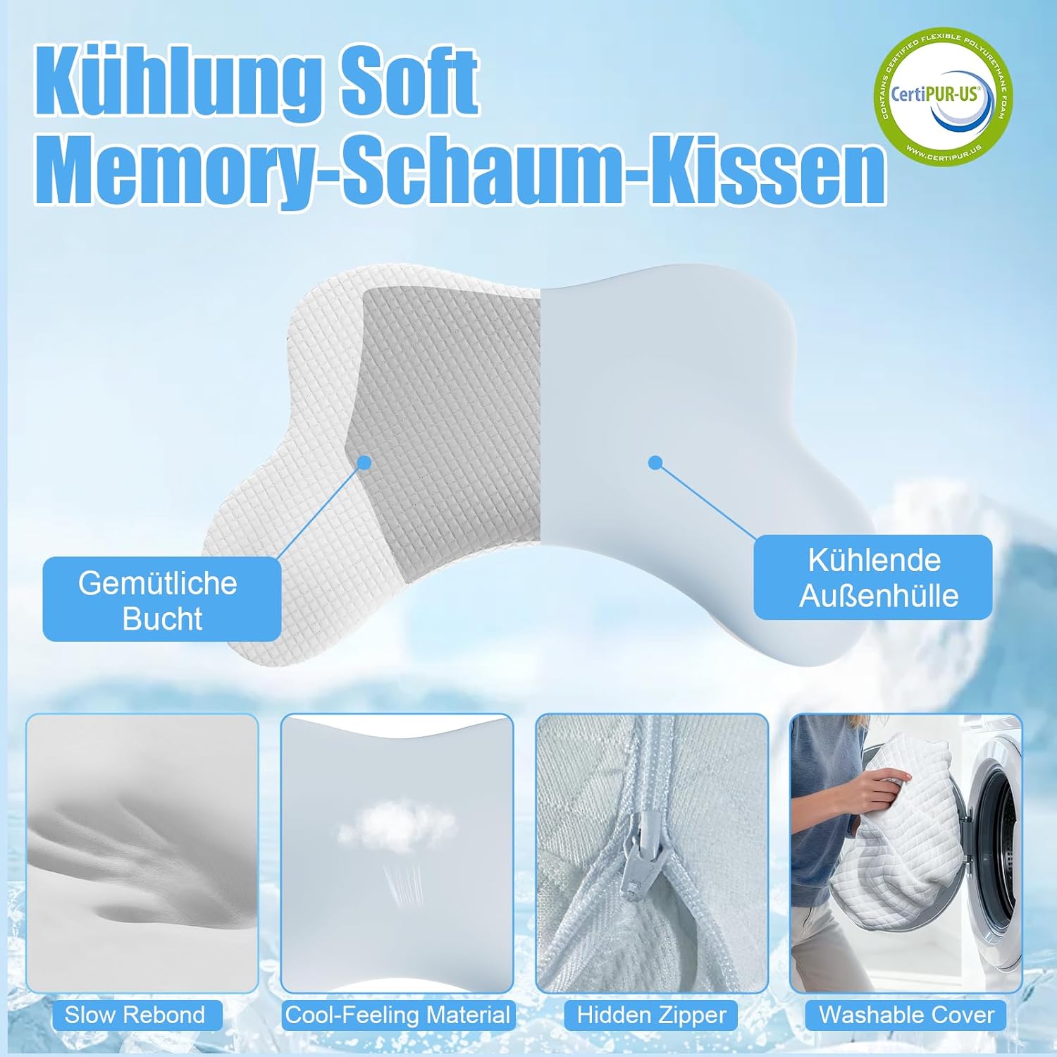 Ergonomisches Seitenschläferkissen mit Armlöchern – orthopädisches Nackenstützkissen aus Memory-Schaum für Nacken und Schultern – Kissen für Seiten-, Rücken- und Bauchschläfer – 2 waschbare Bezüge – Bild 6