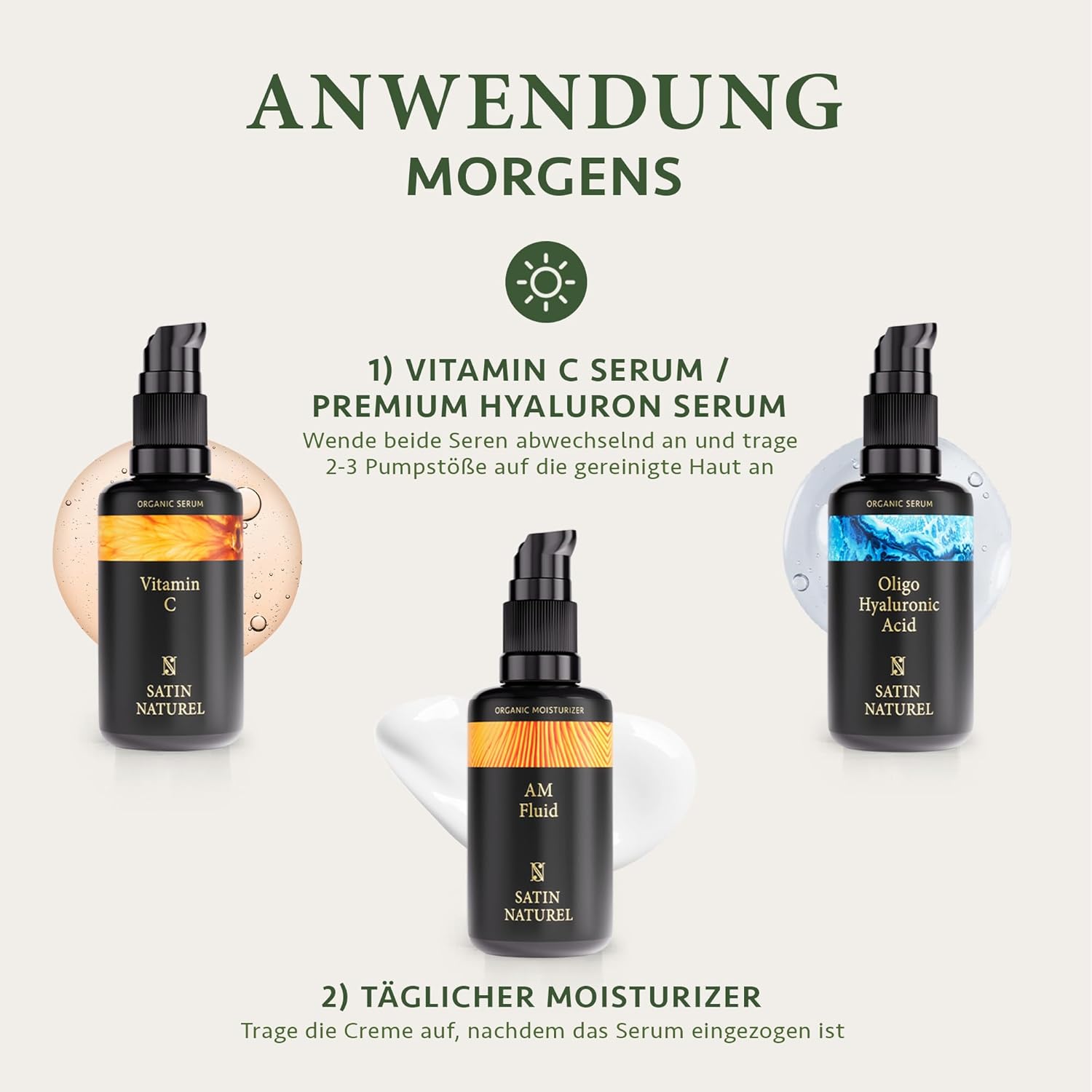 Satin Naturel Geschenkset für Damen – 3 x 30 ml Wellness Beauty Set mit Vitamin C Serum, Hyaluron Serum & Beauty Fluid mit Ceramiden auf Bio-Aloe Vera – Bild 5