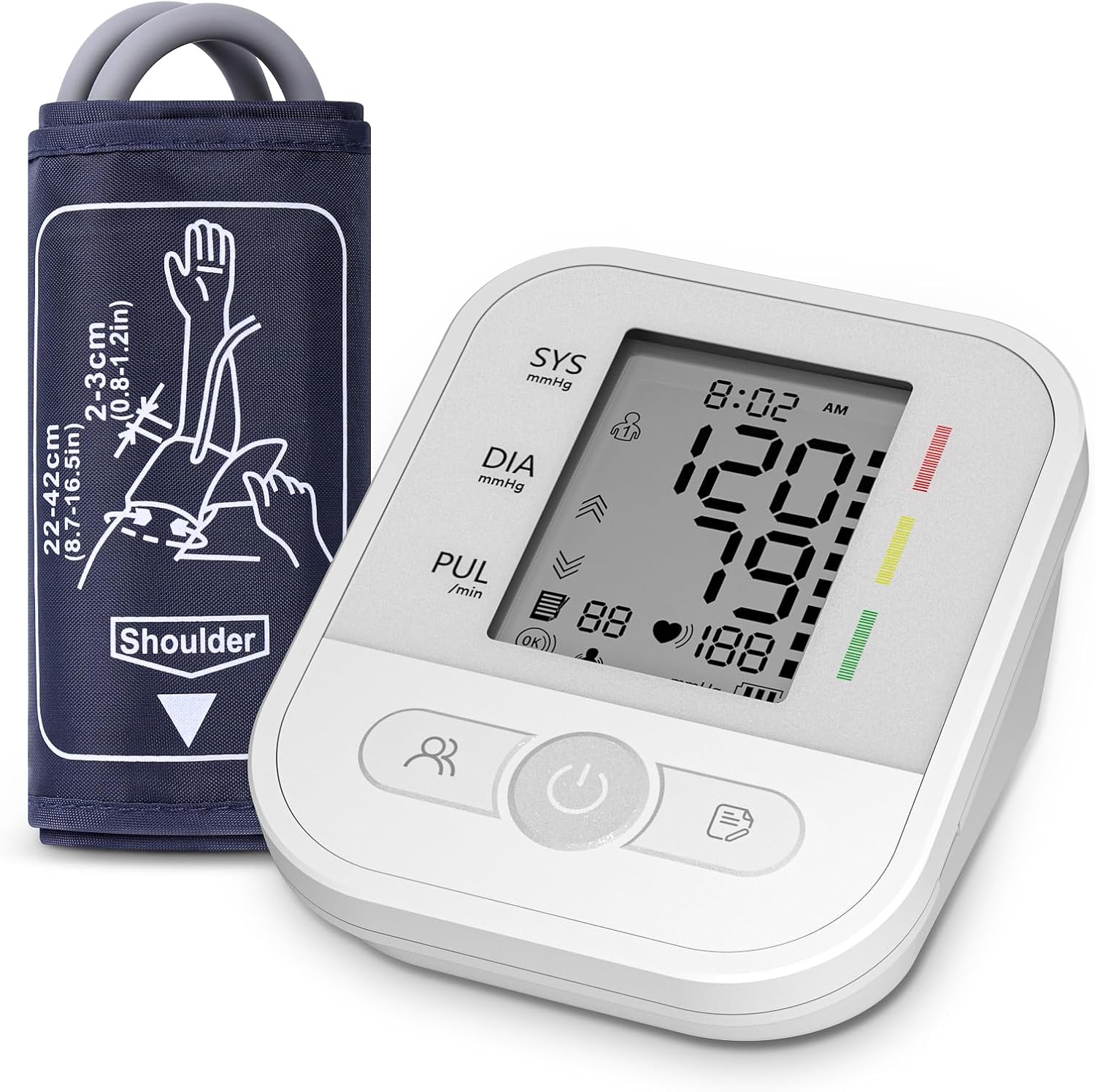Oberarm-Blutdruckmessgerät mit großer verstellbarer Manschette (22–42 cm) und LCD-Display, vollautomatisches Blutdruckmessgerät mit Ein-Knopf-Bedienung für den Heimgebrauch