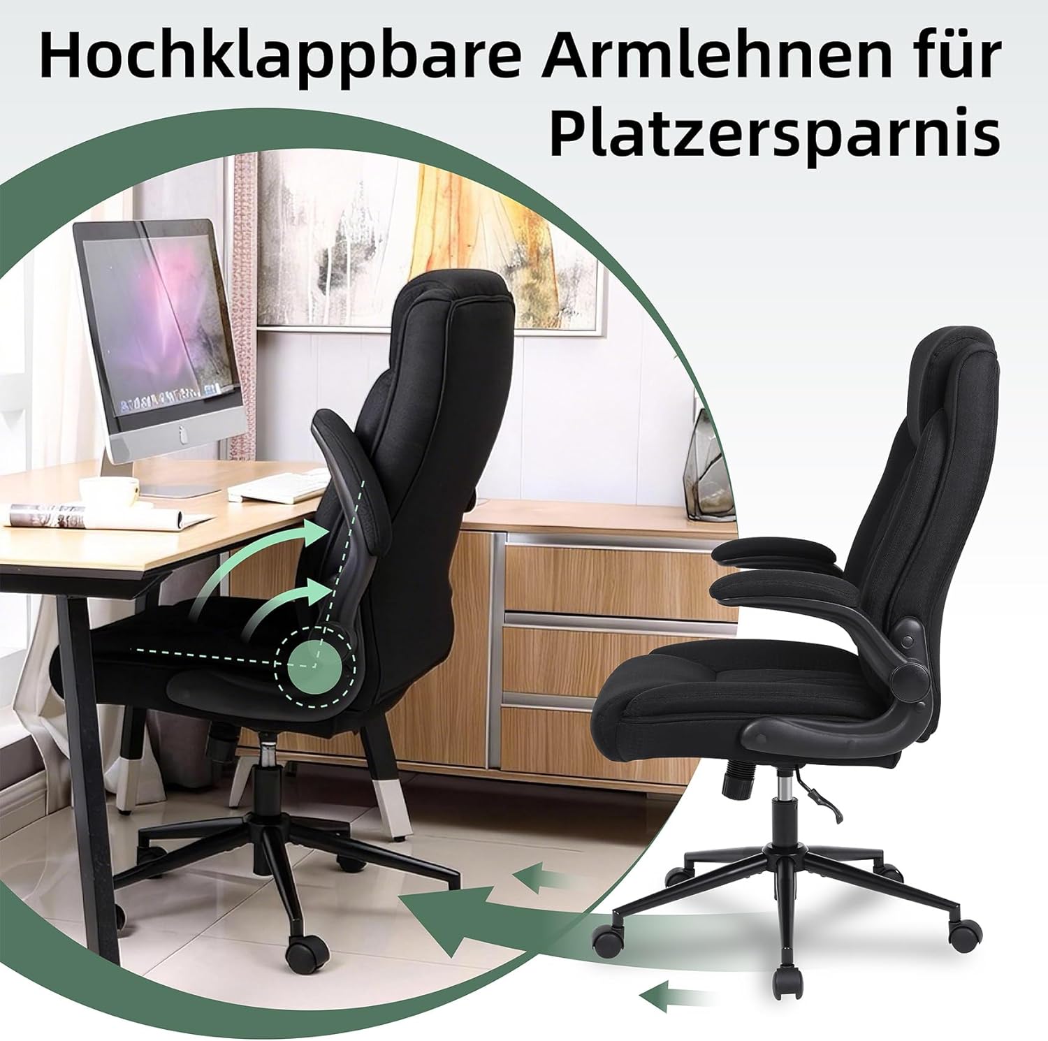 Youhauchair Ergonomischer Bürostuhl, Schreibtischstuhl mit hoher Rückenlehne und höhenverstellbar, Drehstuhl mit Kopfstütze, bequem, Chefsessel für Büro, Schwarz – Bild 5
