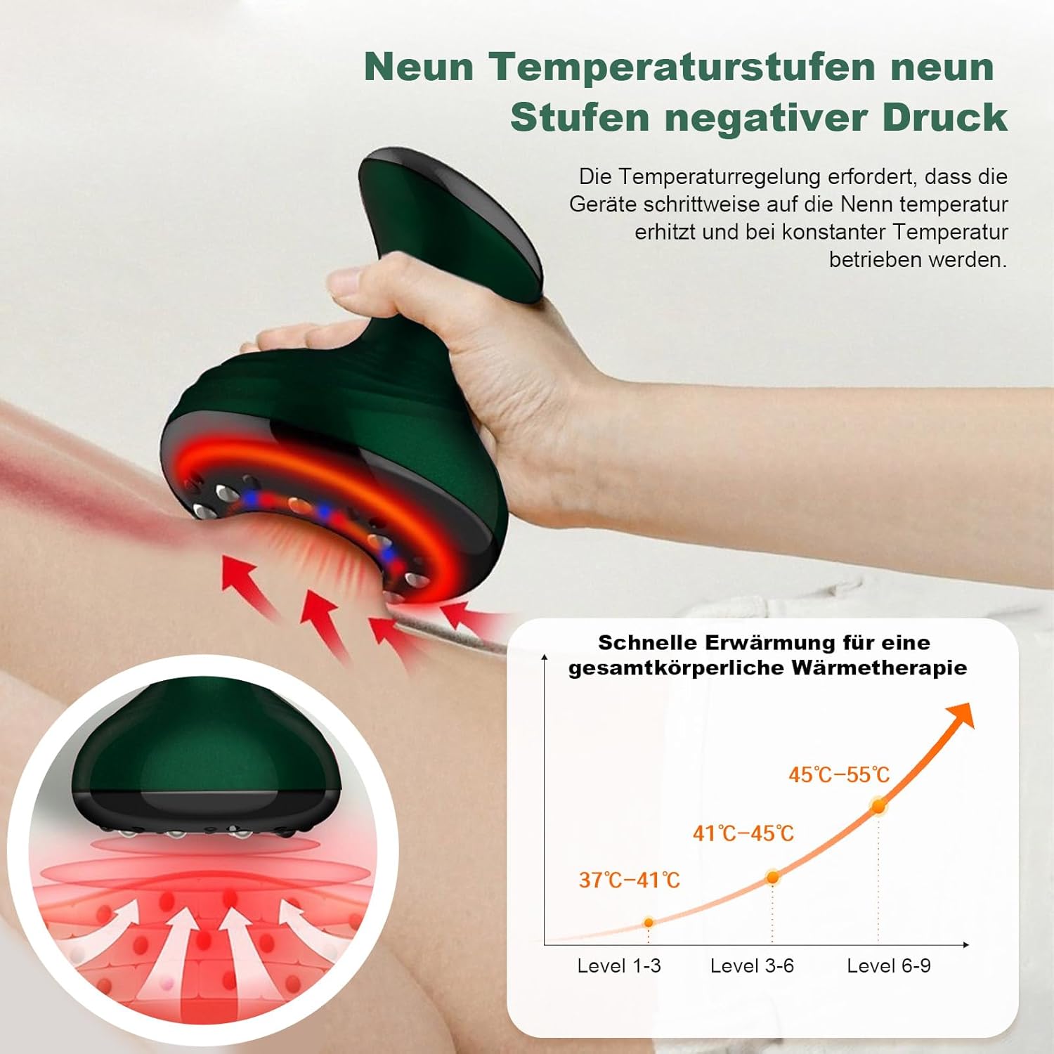Elektrisches Schröpfmassagegerät mit 9 Stufen, Vakuummassagegerät mit Wärmefunktion und Rotlicht, tragbares Massagegerät für Rücken, Bauch, Arme, Beine, Entspannung und Wohlbefinden zu Hause – Bild 3