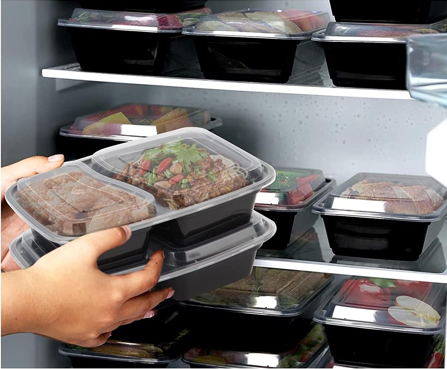 KAHEIGN Wiederverwendbare 2-Fach-Meal-Prep-Boxen mit Deckel, 1000 ml, BPA-freie Lunchbox, Lebensmittelbehälter, luftdicht, Mikrowelle, Gefrierschrank, 12 Stück – Bild 7