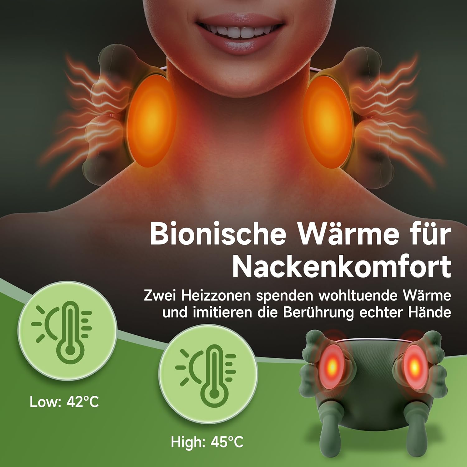 4D Bionic Hand-Nackenmassagegerät, elektrisches Shiatsu-Massagegerät mit 3 Intensitätsstufen und 2 Wärmeeinstellungen, Tiefengewebsmassage für Nacken und Schultern, lindert Muskelverspannungen und Müdigkeit – Bild 3
