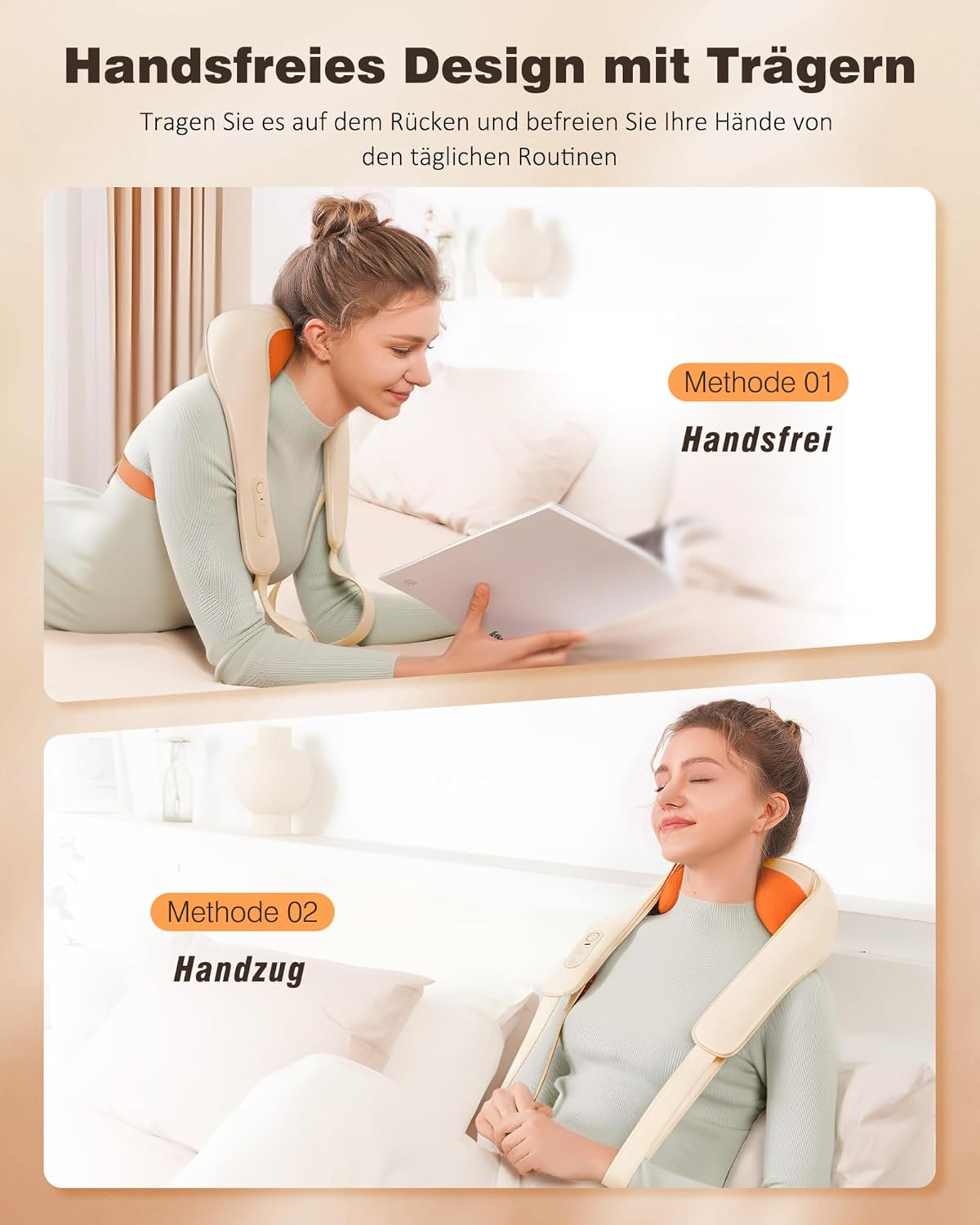 KNQZE Shiatsu-Massagegerät 4D, 2025, kabelloses Nackenmassagegerät mit Wärme, verbesserte Graphen-Erwärmung, 4D-Shiatsu-Tiefknet-Nackenmassage für Nacken, Schulter, Rücken, Geschenke für Männer, Beige – Bild 4