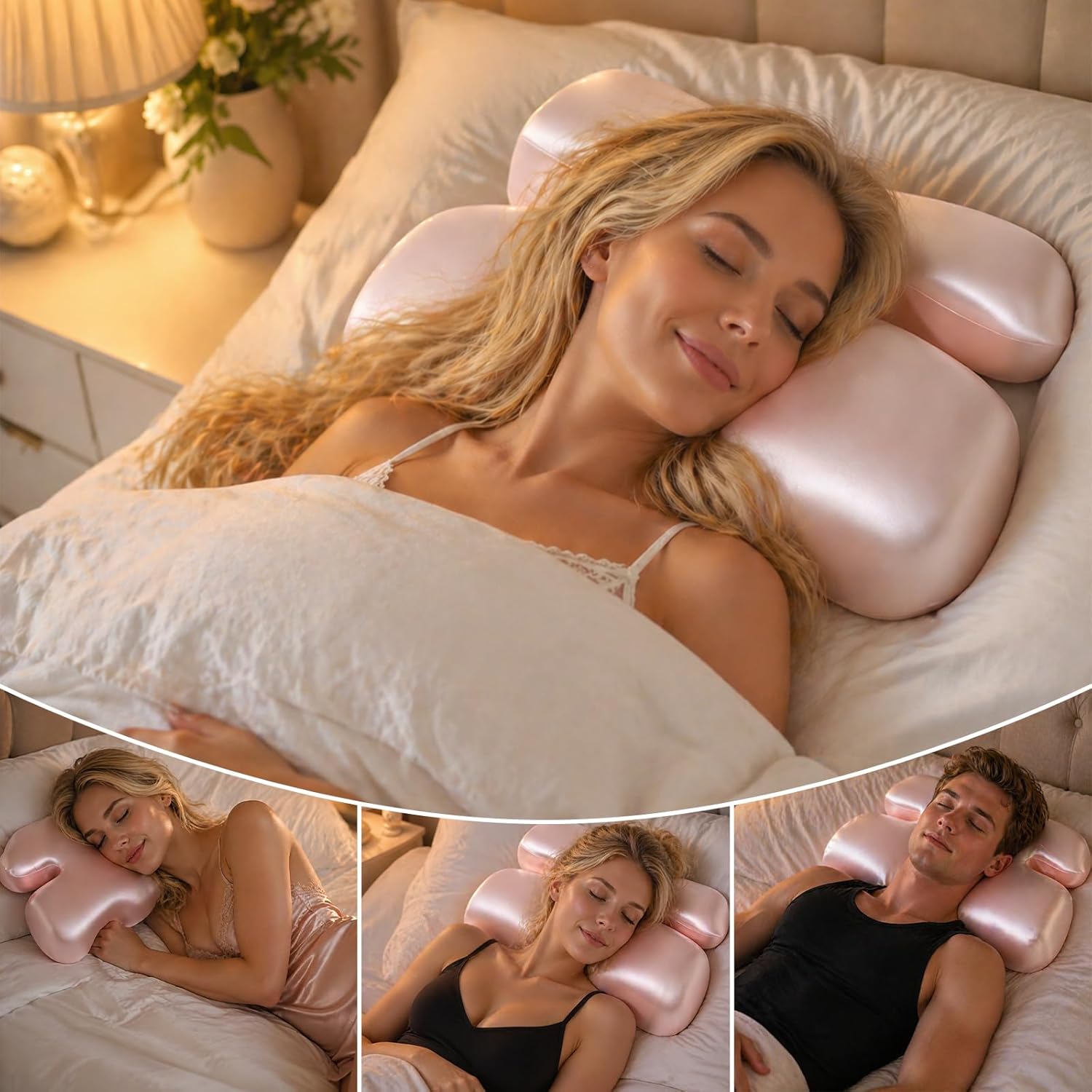 Seitenschläferkissen Anti-Falten, H-Form Schmetterlingskissen mit Bezug, Ergonomisches Memory Foam Nackenstützkissen Orthopädisch, Kopfkissen gegen Faltenbildung im Gesicht & Antitischnarch, Rosa – Bild 7