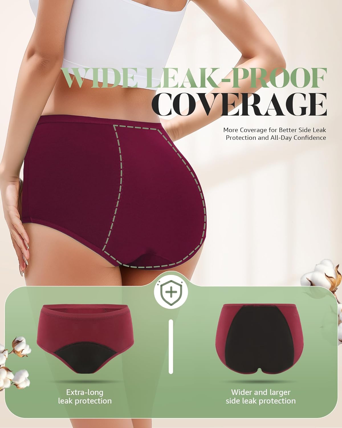 TANSTC Periodenunterwäsche Starke Blutungen Unterwäsche Damen Baumwolle Menstruationsunterwäsche Mädchen Hohe Taille Perioden Menstruationsunterwäsche Frauen Slips 3er Pack – Bild 2
