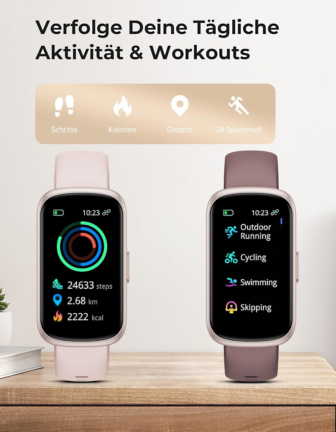 Smartwatch Damen Herren – 3 Armbänder, 1,47 Zoll kleine Fitness-Uhr als Fitness-Tracker, Aktivitätstracker, Herzfrequenzmesser, Uhr, SpO2, Schlaf-Tracker, Schrittzähler, Sportuhr für Android iOS, Roségold/Rauchviolett – Bild 6
