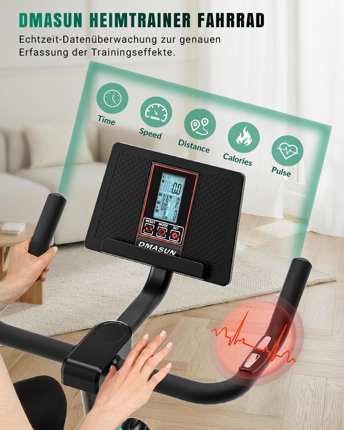 Heimtrainer Fahrrad, DMASUN Hometrainer Fahrrad mit 100% Widerstand, Leise & Stabil, Ergometer mit App kompatibel & LCD-Monitor, verbessertes Indoor Fitnessbike für zuhause, 160/180Kg belastbar – Bild 6
