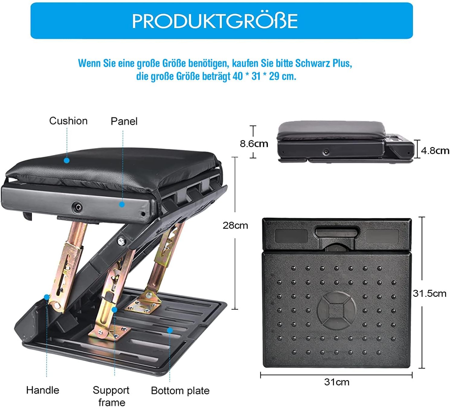 Fußstütze, Schreibtisch-Fußstütze, verstellbarer Fußhocker mit Massage, ergonomischer Höhenwinkel, verstellbar, für Büro und Zuhause (schwarz) – Bild 3