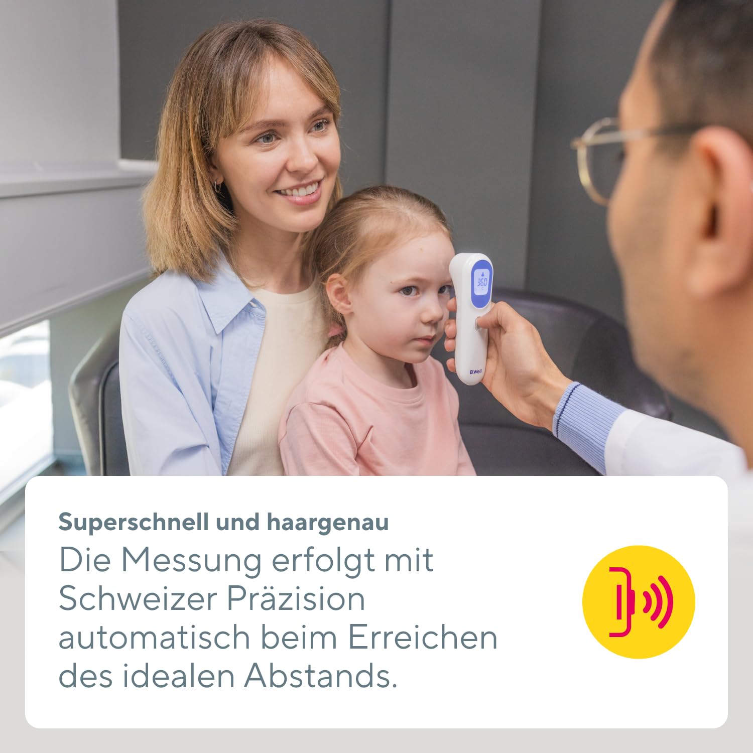 B.Well Schweizer berührungsloses Infrarot-Thermometer TH-7000, 3-in-1-Temperaturmessgerät für Körper, Wasser, Luft und Oberflächen von 0-100 °C, mit Distanzsensor und Nachtmodus, Schweizer Qualität – Bild 3