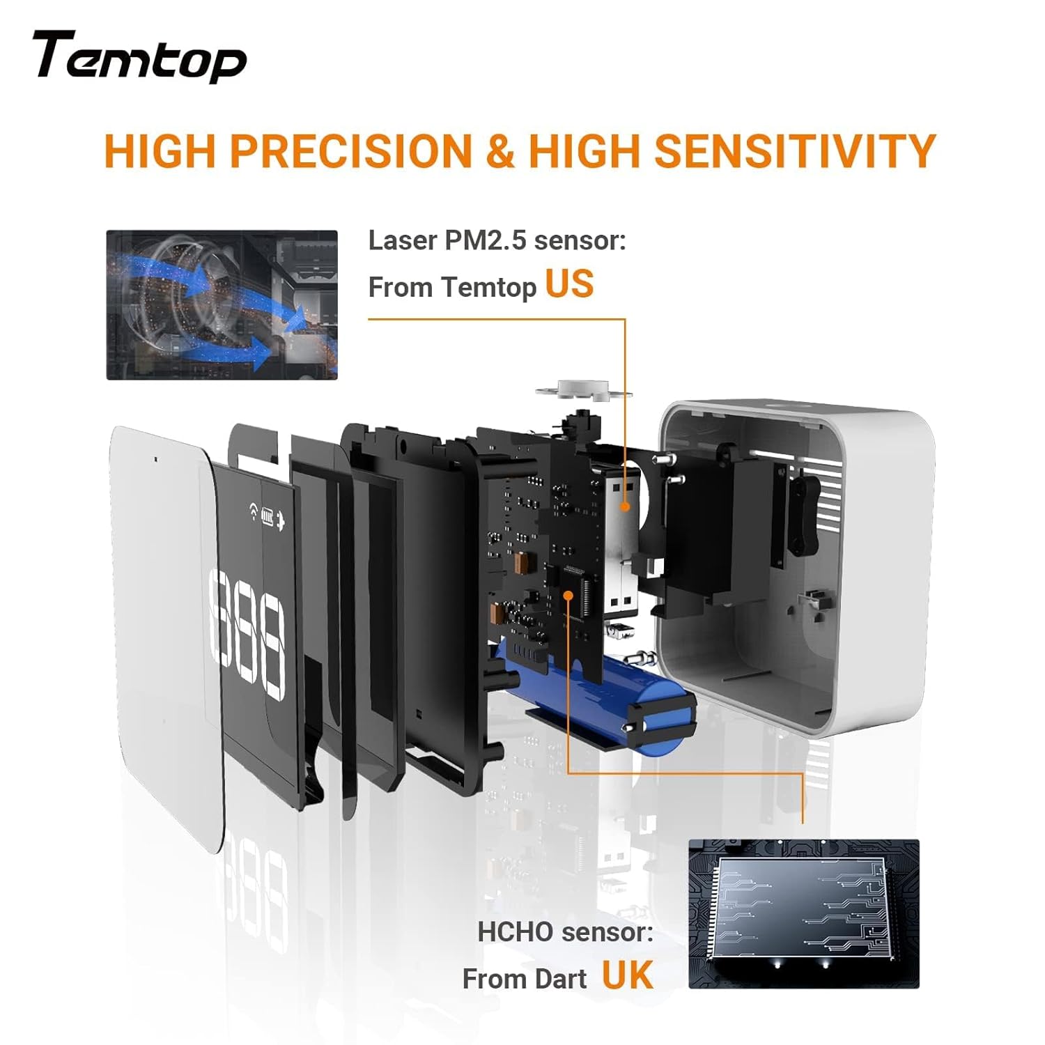 Temtop M10 Luftqualitätsmonitor für PM2,5 HCHO TVOC AQI, professioneller elektrochemischer Sensordetektor, Tester, Echtzeitanzeige/wiederaufladbarer Akku, 3 Jahre Garantie – Bild 7
