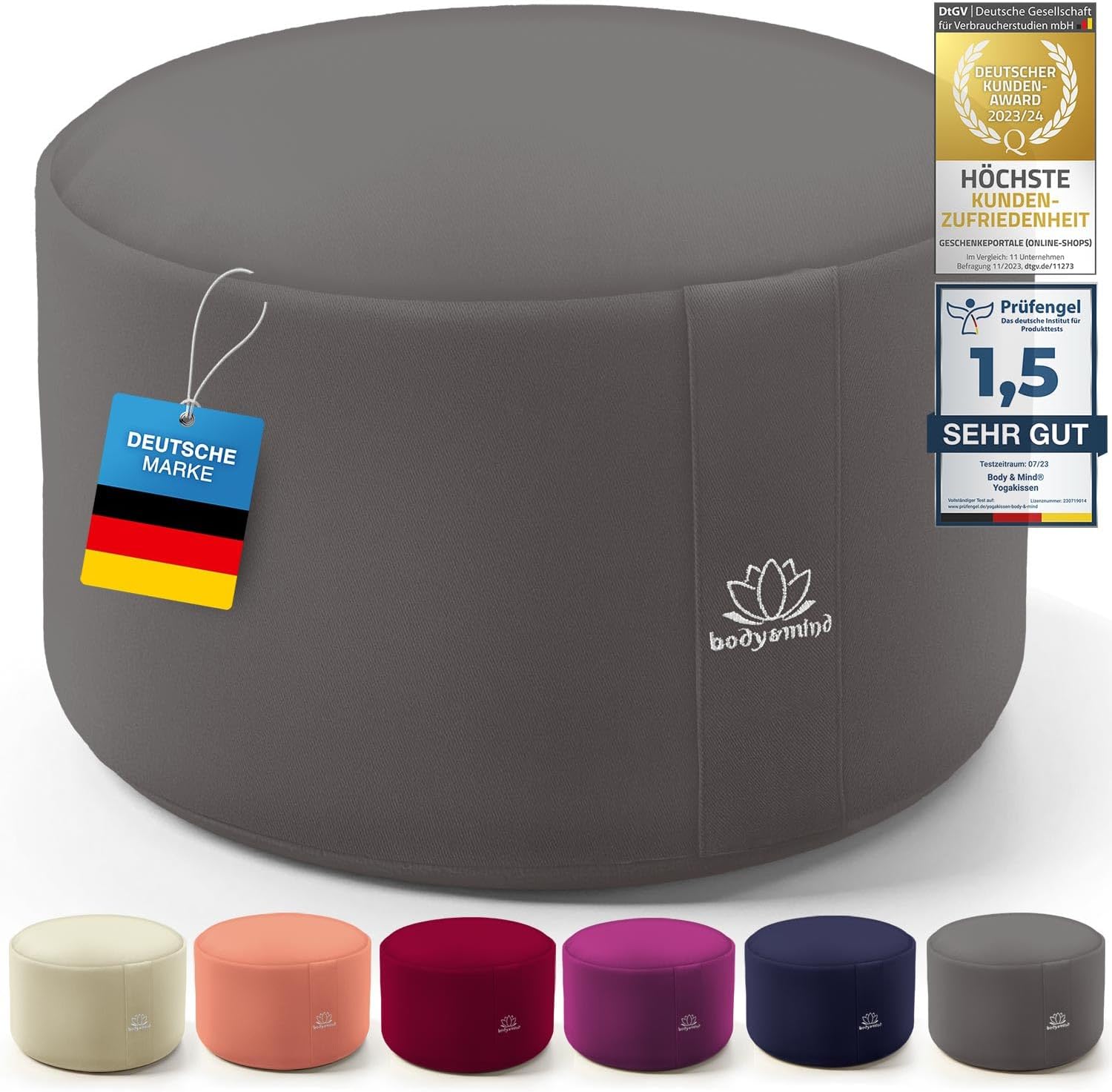 Body & Mind® Yogakissen Meditationskissen Bodensitzkissen Auflage für Meditation & Yoga; Waschbarer Bezug und atmungsaktive Premium-Füllung; 18 cm Sitzhöhe