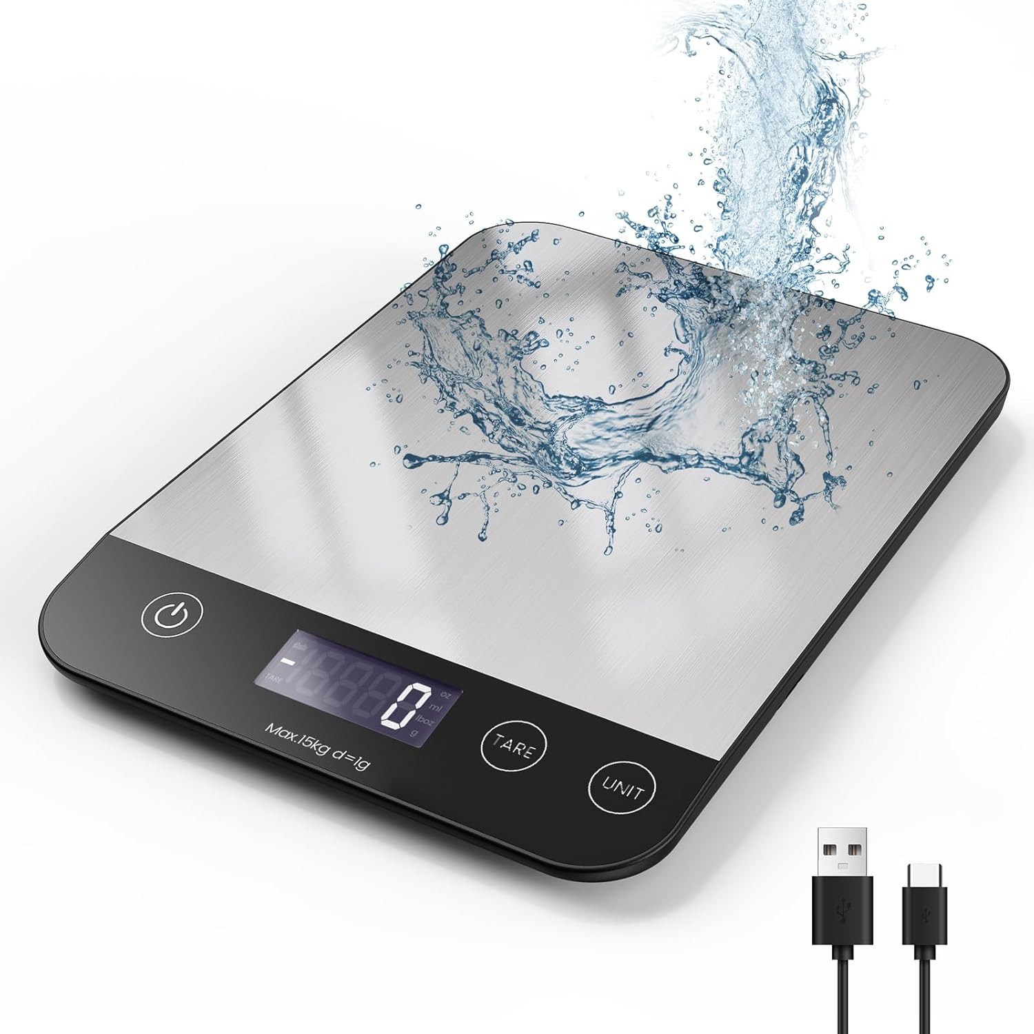 Wiederaufladbare digitale Küchenwaage, USB C elektronische Küchenwaage, 15 kg, hochpräzise 1 g/0,1 oz Lebensmittelwaage, professionell mit harter Funktion, Batterien im Lieferumfang enthalten (A) – Bild 9