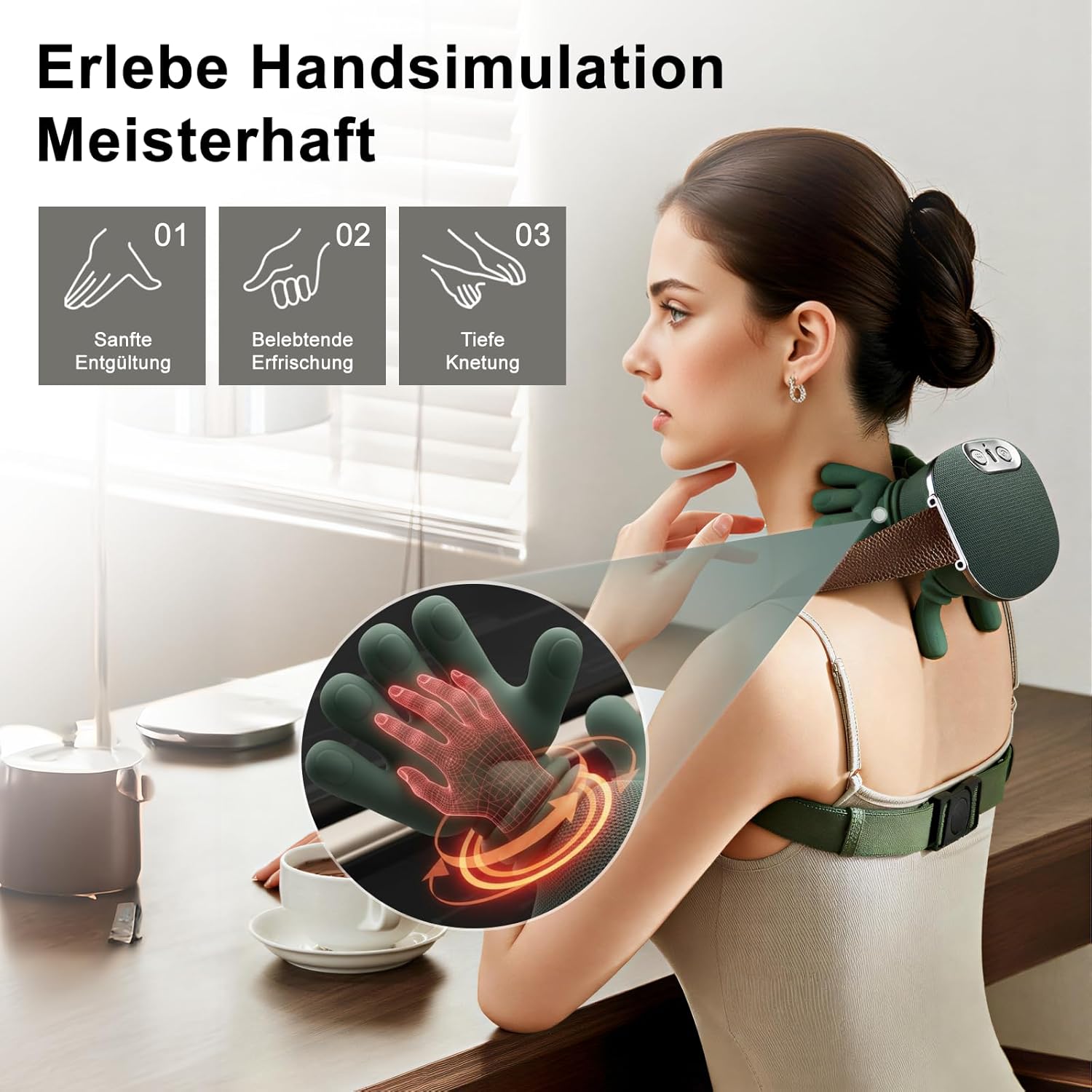 Massagegerät, Rückenmassagegerät Massage Master, Massage Master, 4D-Nackenmassagegerät, beheizter Nacken, 3 Massageeinstellungen & 2 Wärmeeinstellungen, für Zuhause, Büro, Reisen (grün, Einheitsgröße) – Bild 5
