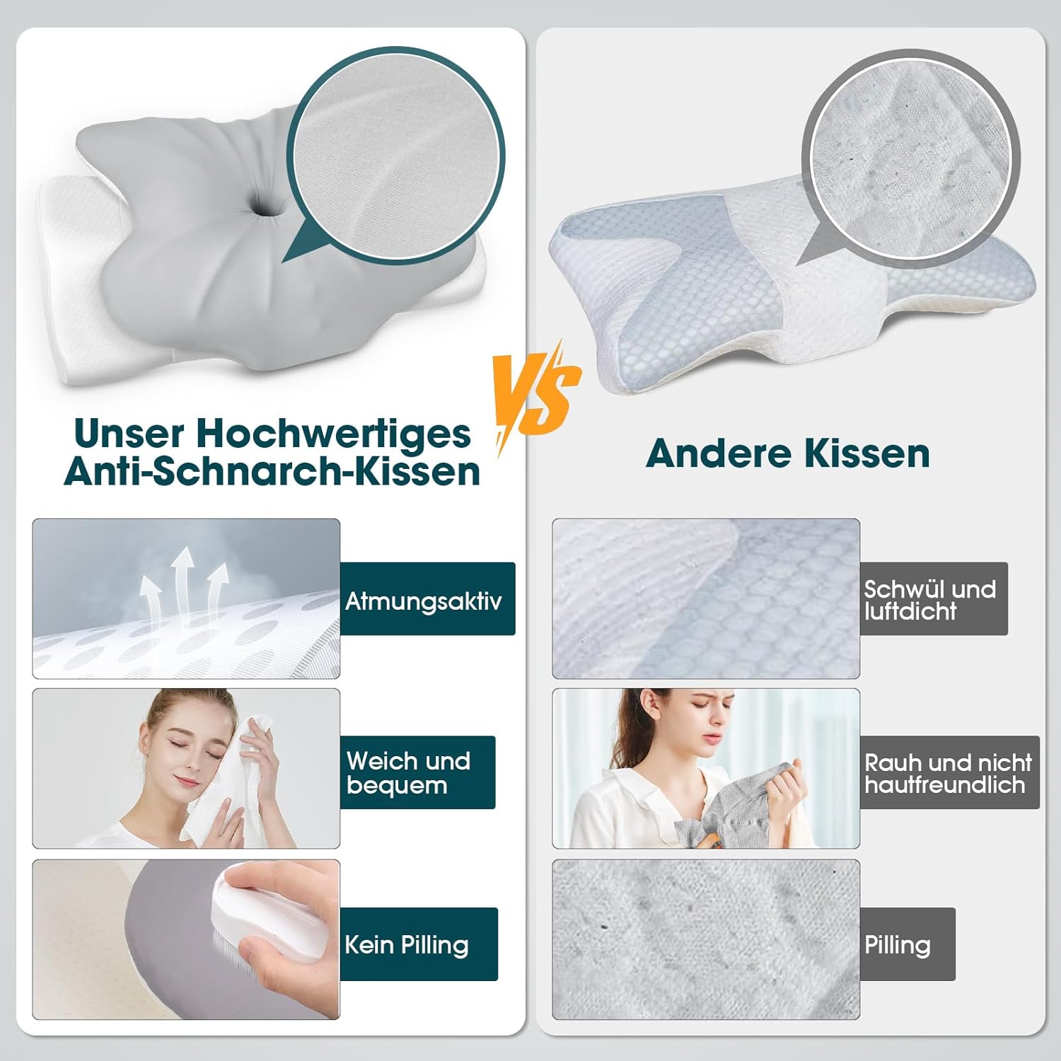 Fwiull Nackenkissen, Anti-Schnarch-Kissen, Memory-Schaum-Kissen, ergonomisch, Nackenstützkissen, orthopädisch, Nackenkissen, Seitenschläfer für Seiten-, Rücken- und Bauchschläfer (Schmetterling) – Bild 6