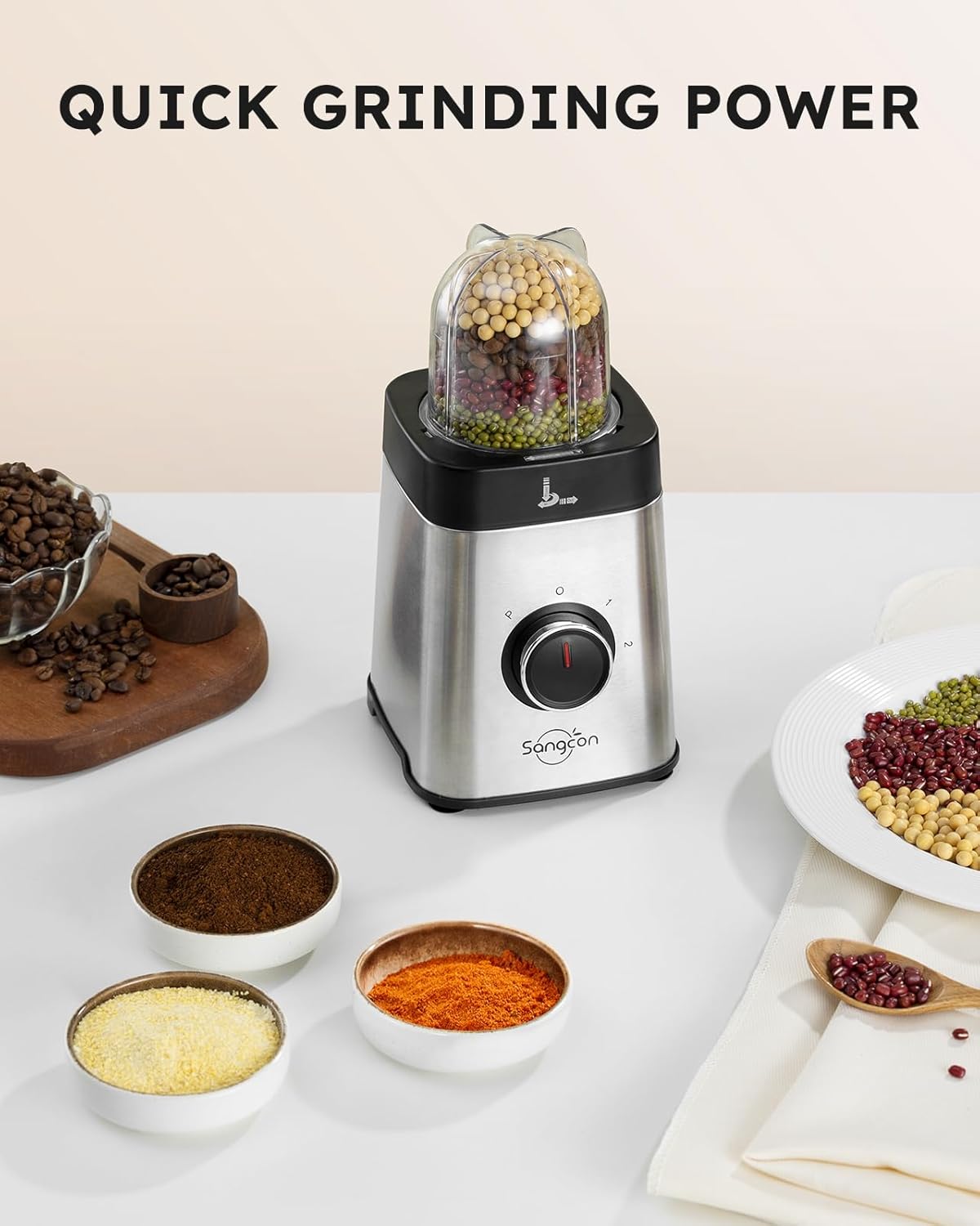 Sangcon 5-in-1-Standmixer und Smoothie-Maker, 500 W für Shakes und Smoothies aus Fleisch, gehacktem Fleisch, 3 Geschwindigkeitsstufen mit Pulse-Funktion, 40 oz Glas und 17 oz mit Deckel aus Edelstahl – Bild 4