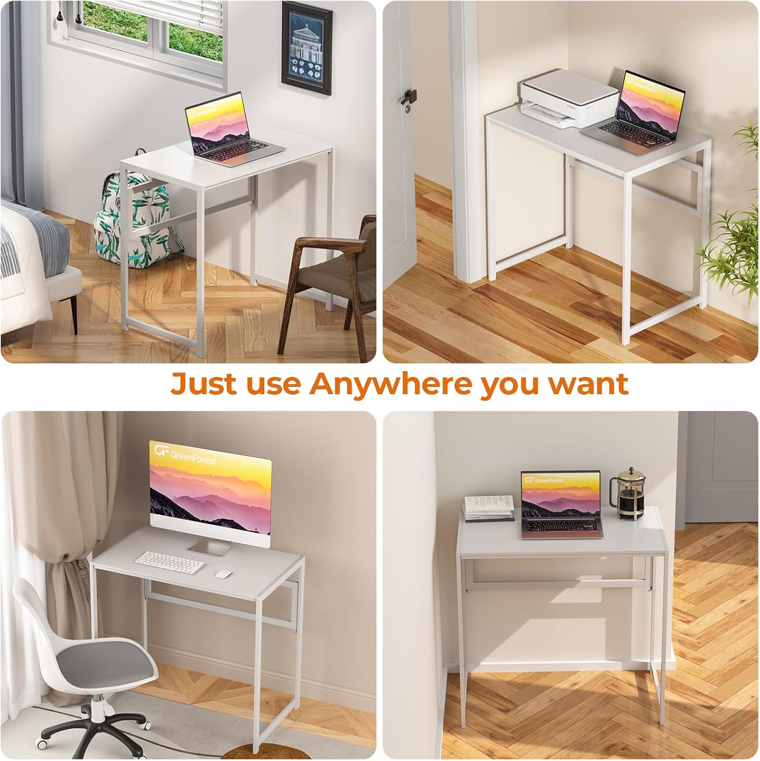 GreenForest Klapptisch, montagefrei, 80 x 48 cm, kleiner Schreibtisch klappbar für Home Office, Büro & Garten, platzsparend für kleine Räume, weiß – Bild 6