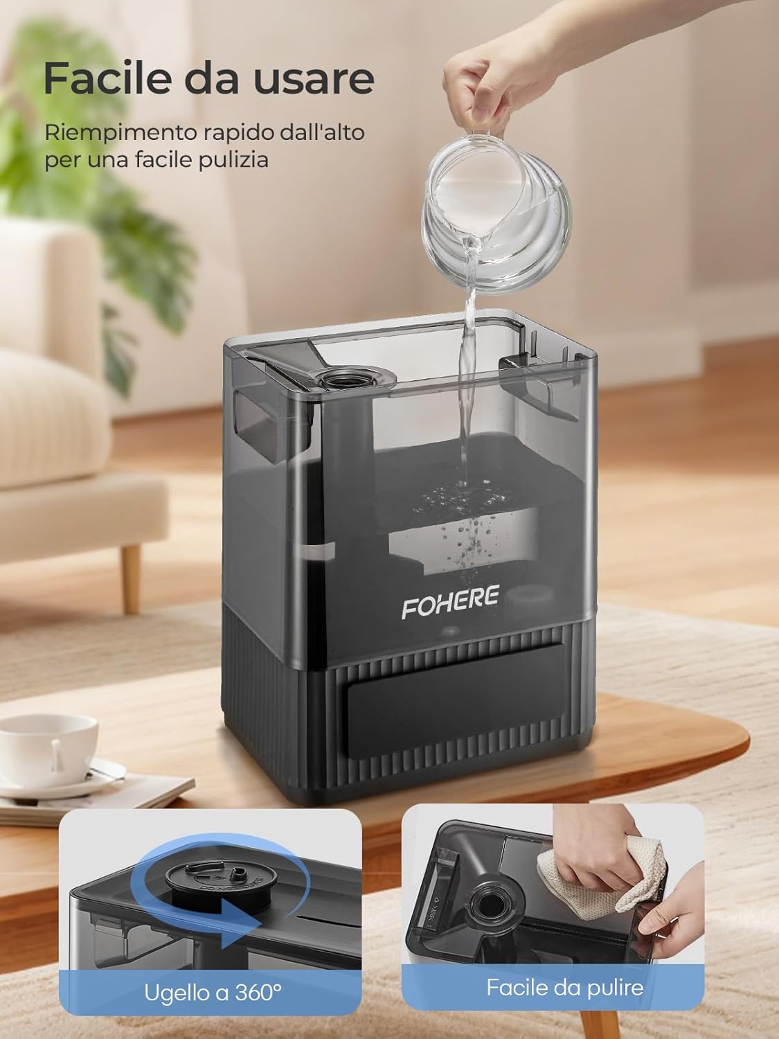 6L Luftbefeuchter für große Räume, kalter Nebel, leiser Luftbefeuchter für Kinderzimmer, Schlafzimmer, Pflanzen, 60 Stunden Laufzeit, präziser Feuchtigkeitssensor, Aromadiffusor, von oben befüllbar – Bild 7