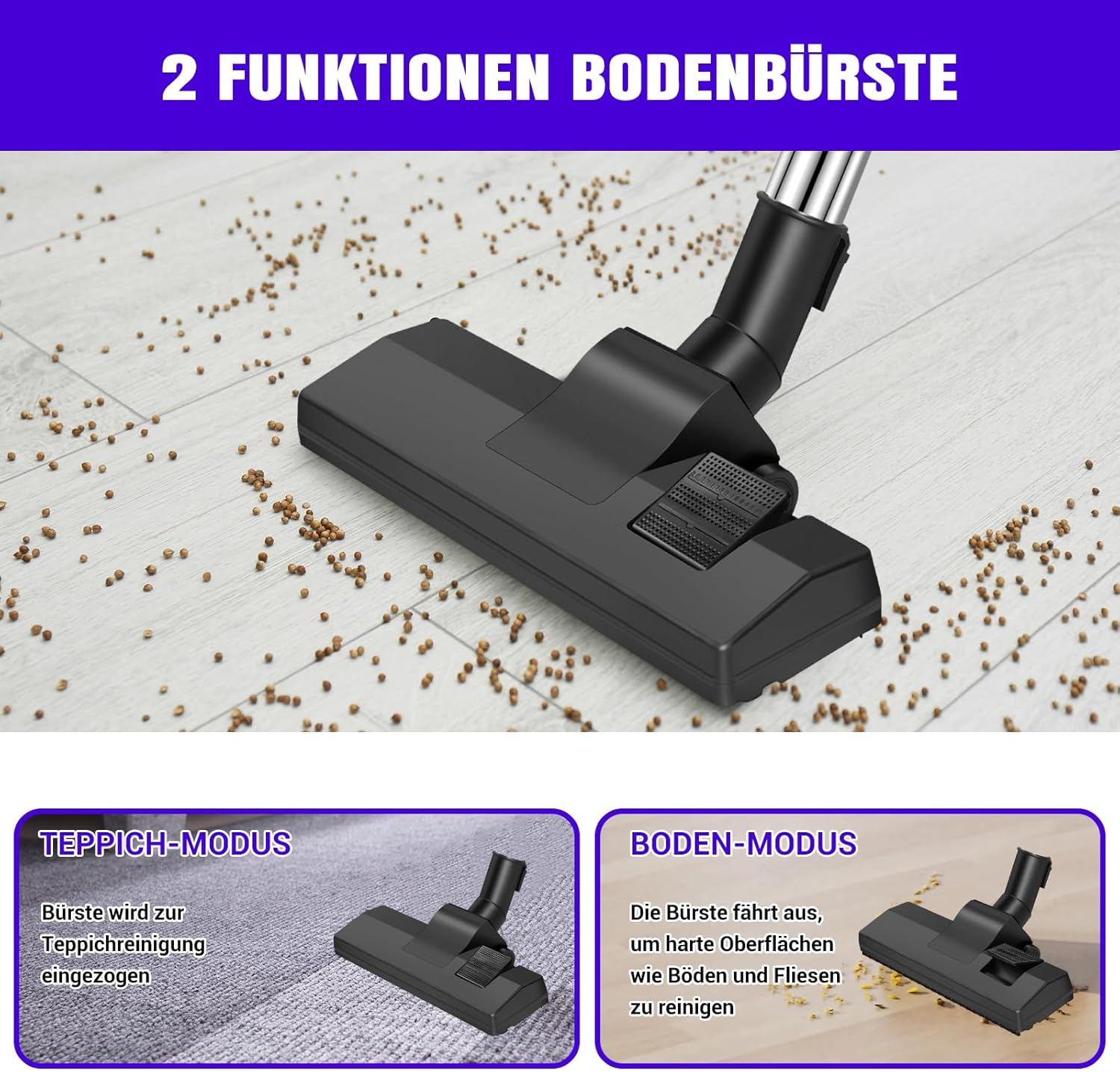Zyklon-Staubsauger, beutellos, 1000 Watt, Staubsaugerzylinder, leistungsstarker Bodenstaubsauger mit HEPA-Filter, Bodendüse für Hartböden und Teppich, 1,5 Liter Staubbehälterkapazität, 10 m Arbeitsradius – Bild 3