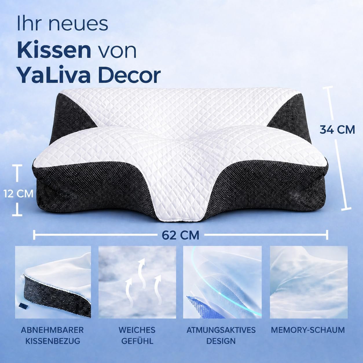 Nackenkissen Ergonomisches orthopädisches Kissen gegen Nackenschmerzen Grau Nackenstützkissen Schlafkissen Memory Foam Kissen Seitenschläfer Rückenschläfer (Grau) – Bild 2