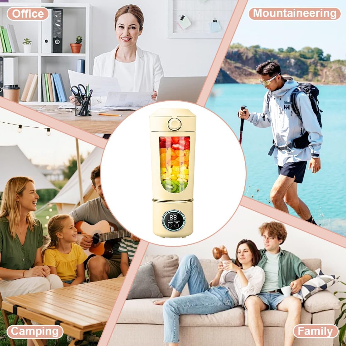 Tragbarer Mixer, Mini-Standmixer, kleiner Entsafter, Smoothie-Maker mit Silikon-Strohhalm, USB-Ladegerät Smoothie Maker, 400ml KleinerMixer mit 12 Edelstahlklingen, für Zuhause/Küche (Beige) – Bild 7