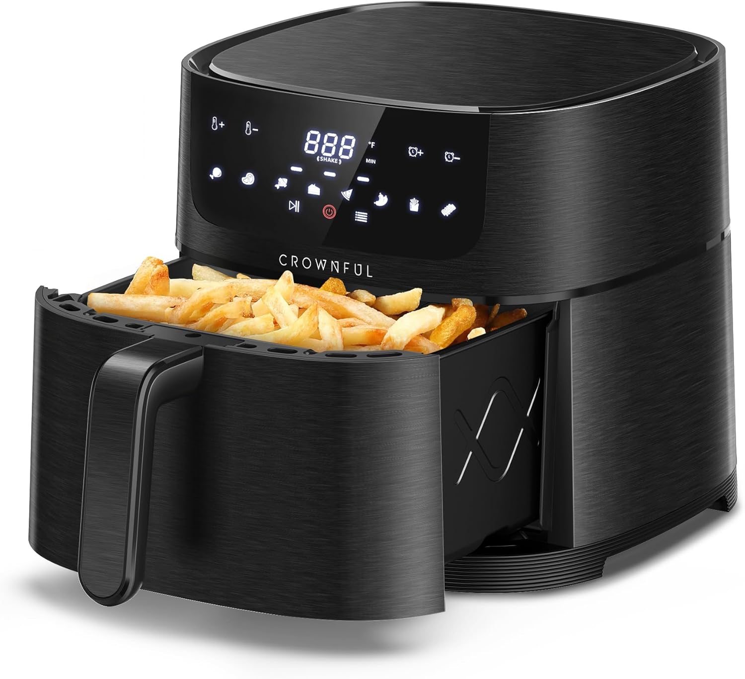 CROWNFUL Heißluftfritteuse, 6,2 l, XXL-Heißluftfritteuse, elektrischer 8-in-1-Öllos-Herd, Heißluftfritteusen mit LCD-Touchscreen und 8 Voreinstellungen, präzise Temperaturregelung, antihaftbeschichteter Korb
