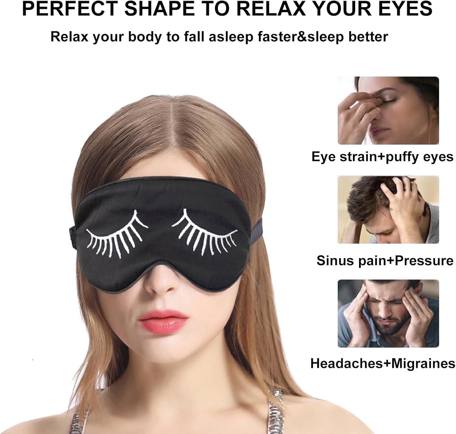 Schlafmaske aus Seide, 2 Stück, Augenmasken zum Schlafen, Augen, Schlafschutz, lichtdichte Schlafmasken, verstellbare Schlafmaske, Augenbinde, Nachtmaske für Pause, Reisen (schwarz, rosa) – Bild 4