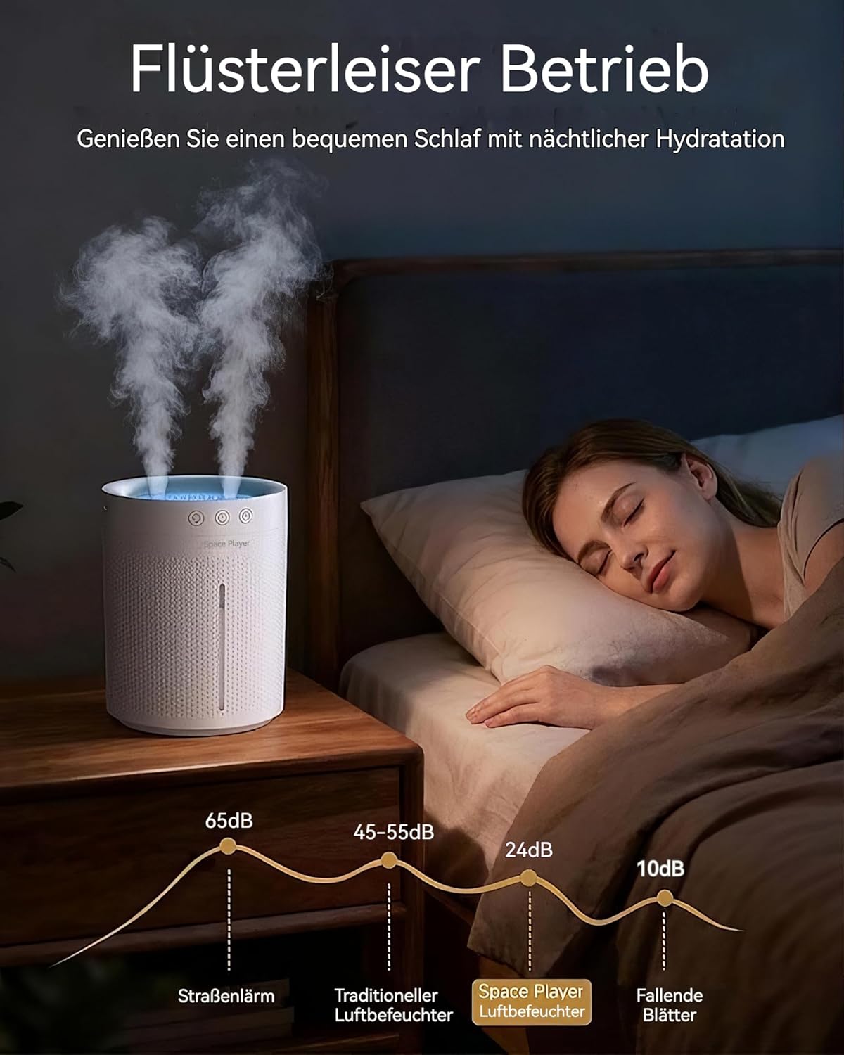 Space Player Luftbefeuchter Schlafzimmer Leise 3L Top-Fill Ultraschall Kabellos 4000 mAh Akku Kaltnebel-Luftbefeuchter mit Timer 2–8 Stunden automatische Abschaltung Nachtlicht für Baby-, Kinderzimmer-, Büropflanzen – Bild 4