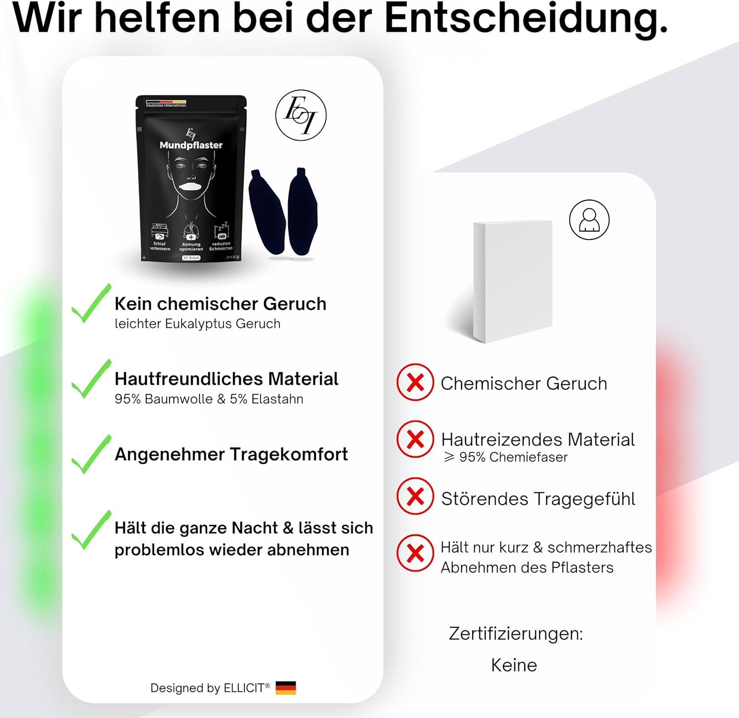 El licit Schlaf-Mundpflaster, 30 Stück, Premium-Mundband zum Schlafen, dezent aromatisiert, Schnarchpflaster gegen Schnarchen, optimaler Halt auch bei Bart, 95 % Baumwolle (angenehme Universalgröße) – Bild 5
