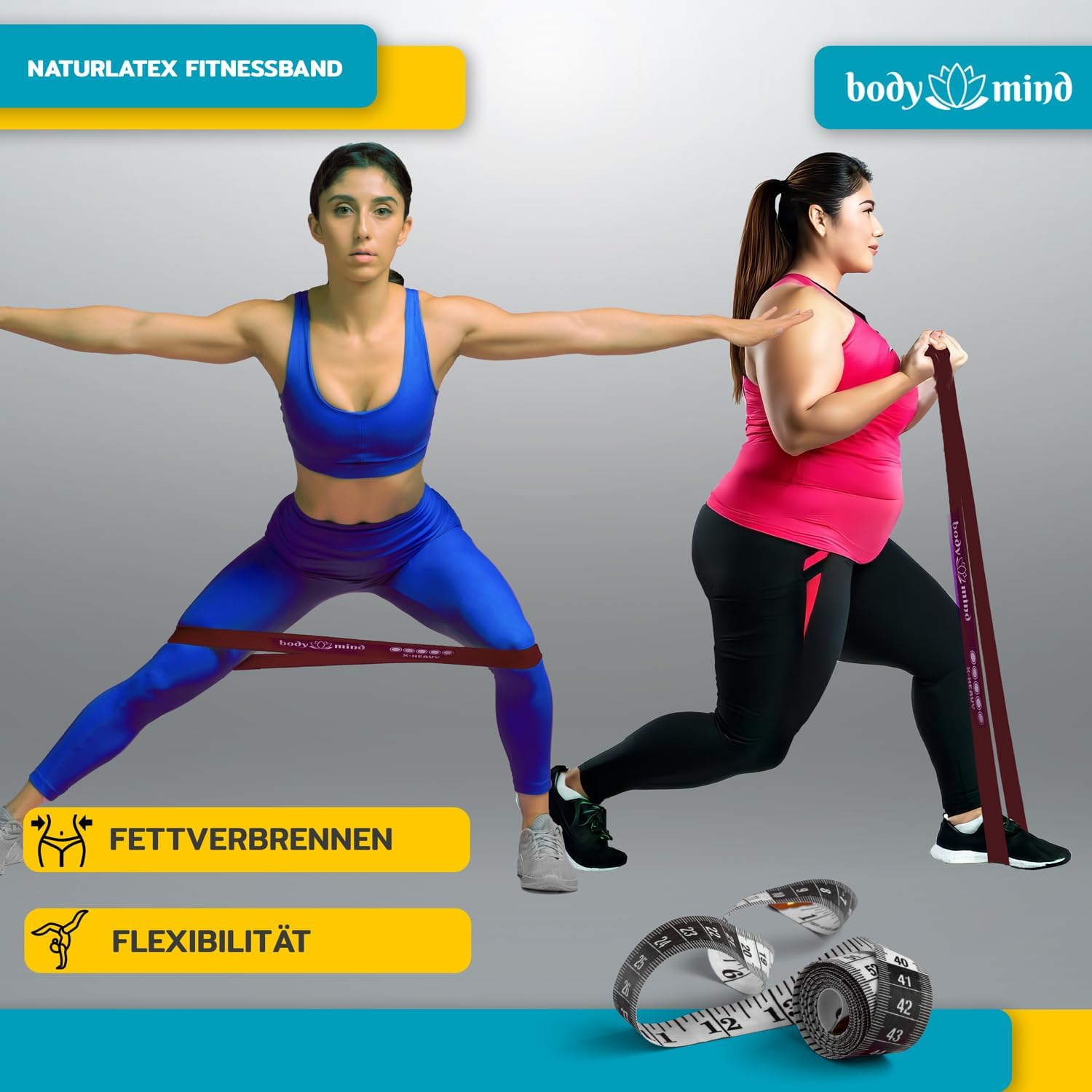 Body & Mind® Fitnessbänder 5 Stück Widerstandsbänder in 5 Stufen, Widerstandsbänder Trainingsbänder Gymnastikbänder 5er Set für Muskelaufbau, Yoga, Pilates & Work-Out; Sportband 100 % Latex – Bild 4
