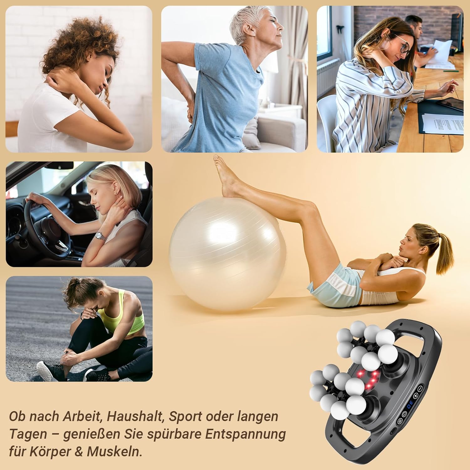 Massagepistole mit 16 Köpfen, 3 Modi & 30 Intensitäten – Elektrisches Tiefengewebe-Massagegerät für tägliche Muskelentspannung an Rücken, Beinen & Nacken – Bild 7