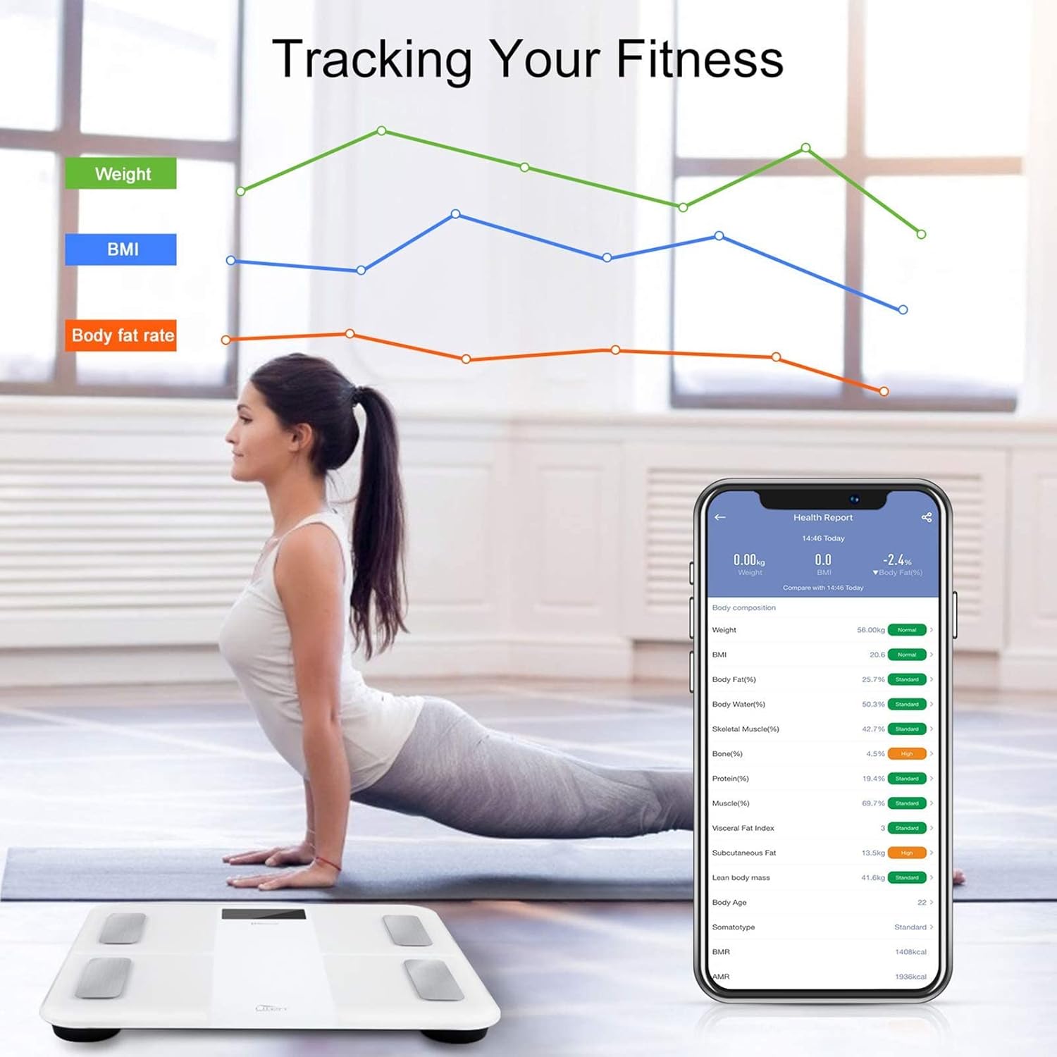 Digitale Personenwaage Körperfettwaage Uten Bluetooth Körperwaage Digitale Körperanalysewaage mit App Körperanalysegerät Waage 180 kg 400 lb – Bild 5