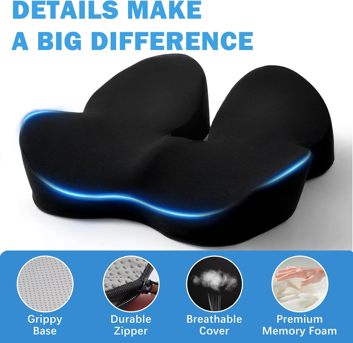 Memory-Sitzkissen für Bürostuhl, ergonomische Kissen, Druckentlastung, Ischias- und Schmerzlinderung, Memory-Schaum für langes Sitzen – Bild 6