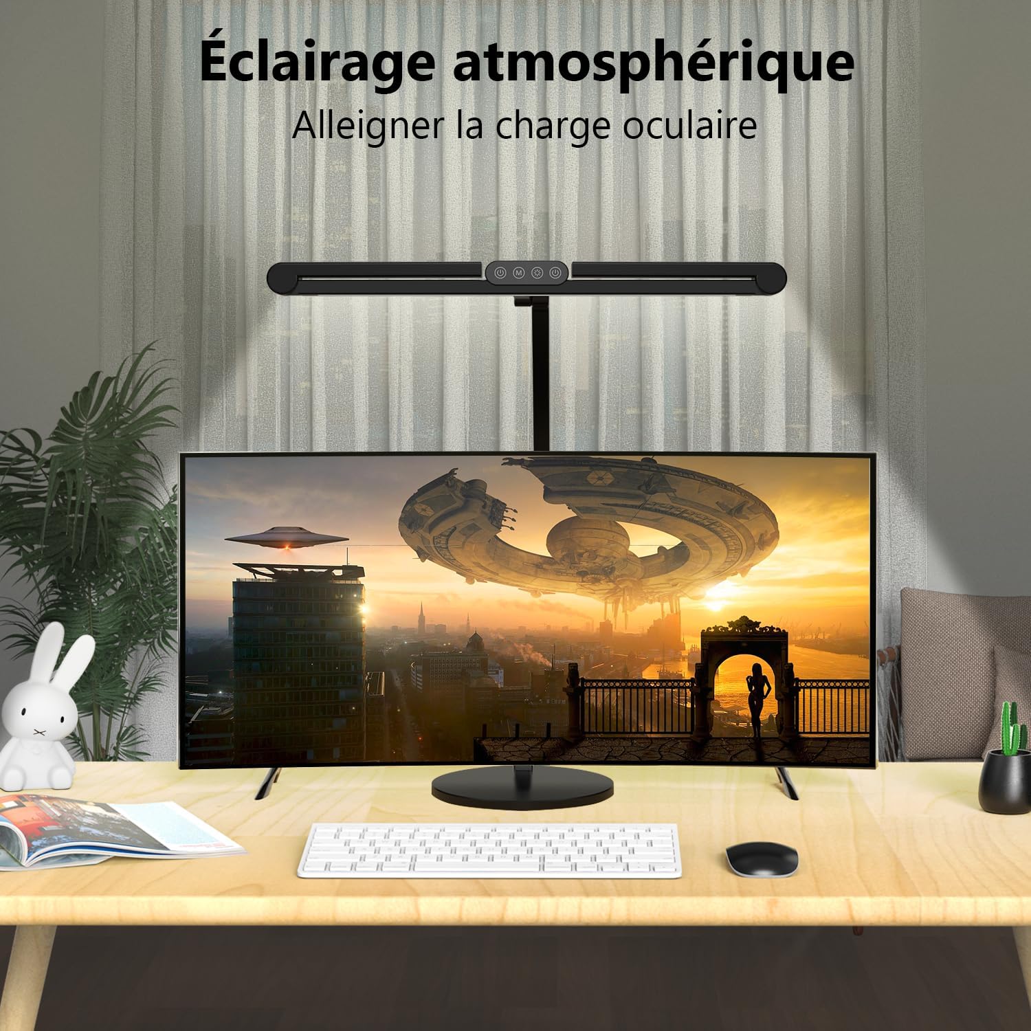 1500 Lumen Schreibtischlampe LED dimmbar – 24 W Tageslichtlampe mit Sockel und Umgebungslicht, drehbare Tischlampe für Heimbüro und Büro, automatische Schreibtisch-Monitorlampe zum Zeichnen und Arbeiten – Bild 3