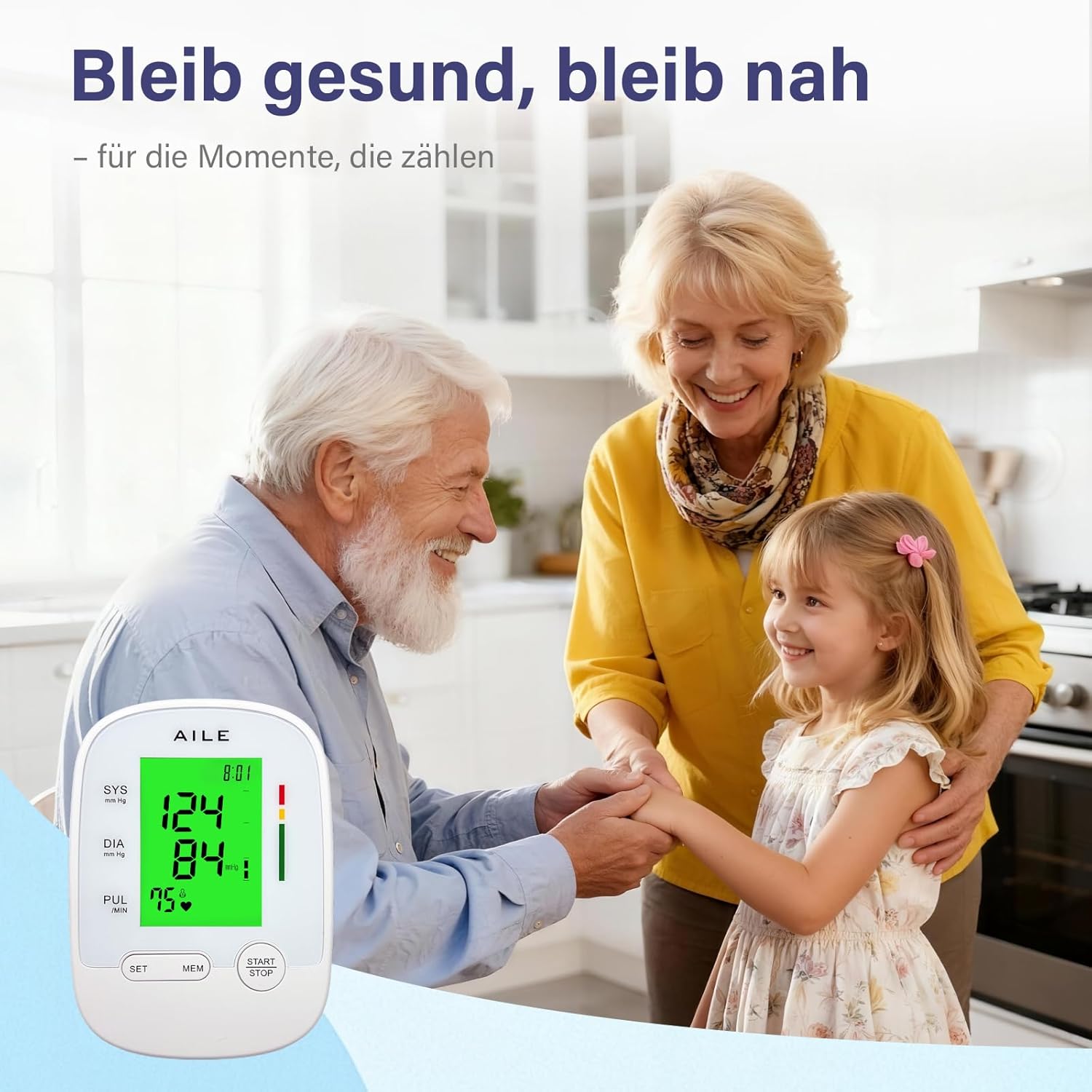AILE X6 Oberarm-Blutdruckmessgerät (22–42 cm) – Automatisches Oberarm-Blutdruckmessgerät, klinische Präzision ±3 mmHg, 3-farbige Hintergrundbeleuchtung, großes LCD, 2 x 99 Speicher, Arrhythmie-Erkennung – Bild 8