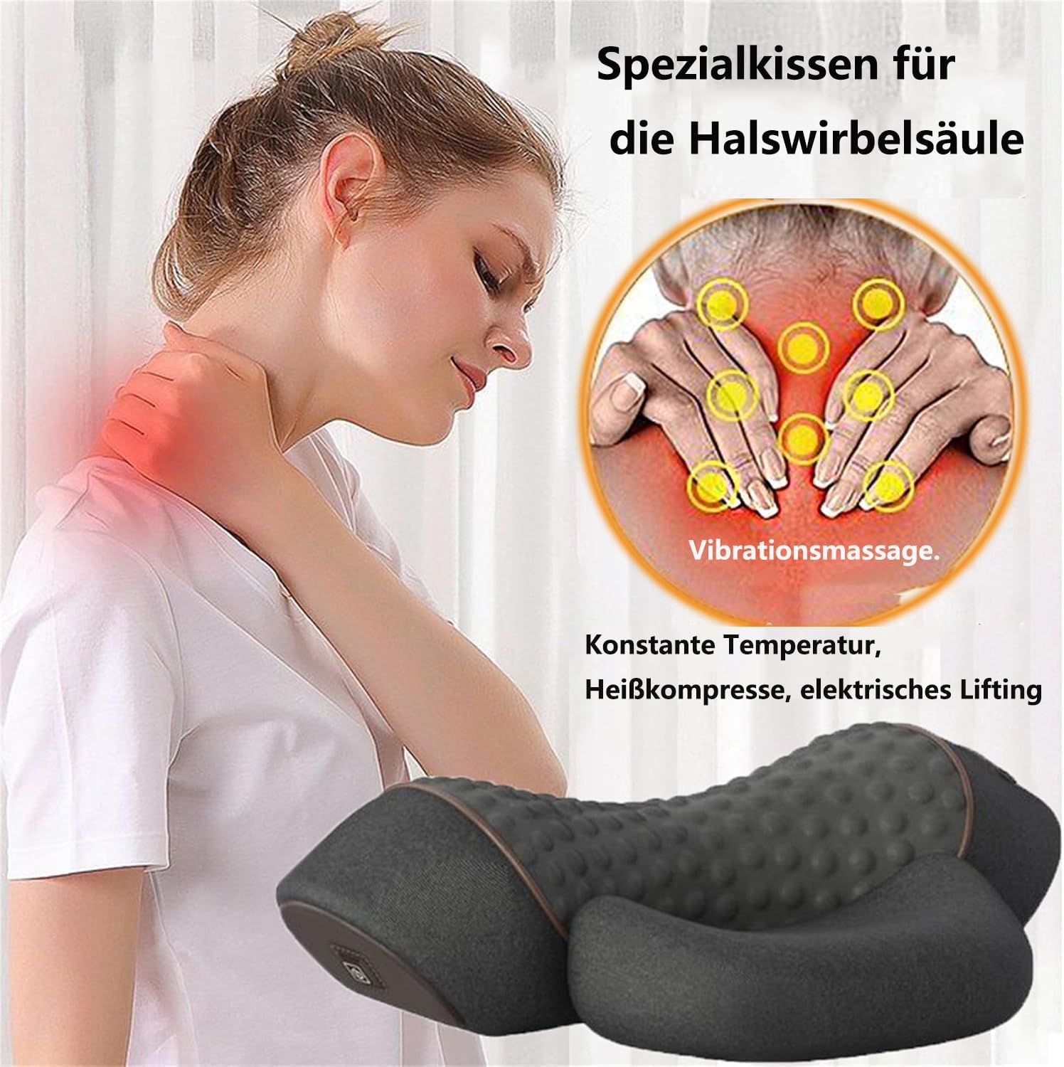 Elektrisches Nackenmassagegerät mit Wärme, 2025 Upgrade Entspannungskissen für Nacken-Zervikal-Massagekissen, Nacken-Traktions-Schulter-Korrektor zur Schmerzlinderung, Tiefengewebe – Bild 4