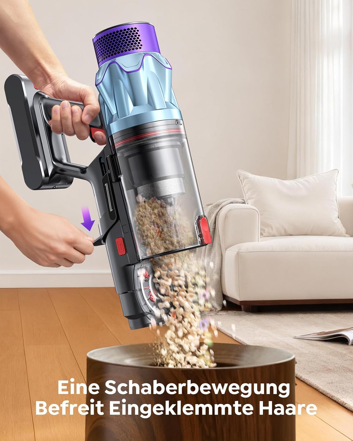 Akku-Staubsauger 600 W/50 kPa/65 Min, kabelloser Staubsauger mit 1 m Schlauch, Aromatherapie, Wandladestation, Staubbehälter-Schaber (1,5 l), Automatikmodus, für Tierhaare, Teppiche – Bild 5